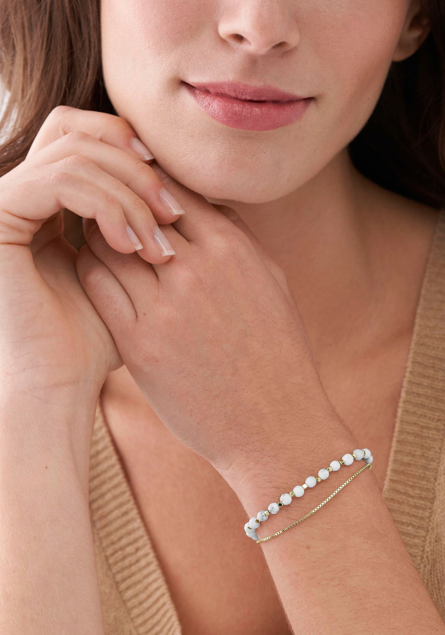 Fossil Armband »JEWELRY, JF04443710, JF04444791, JF04445040«, mit Howlith, Rosenquarz oder Türkis