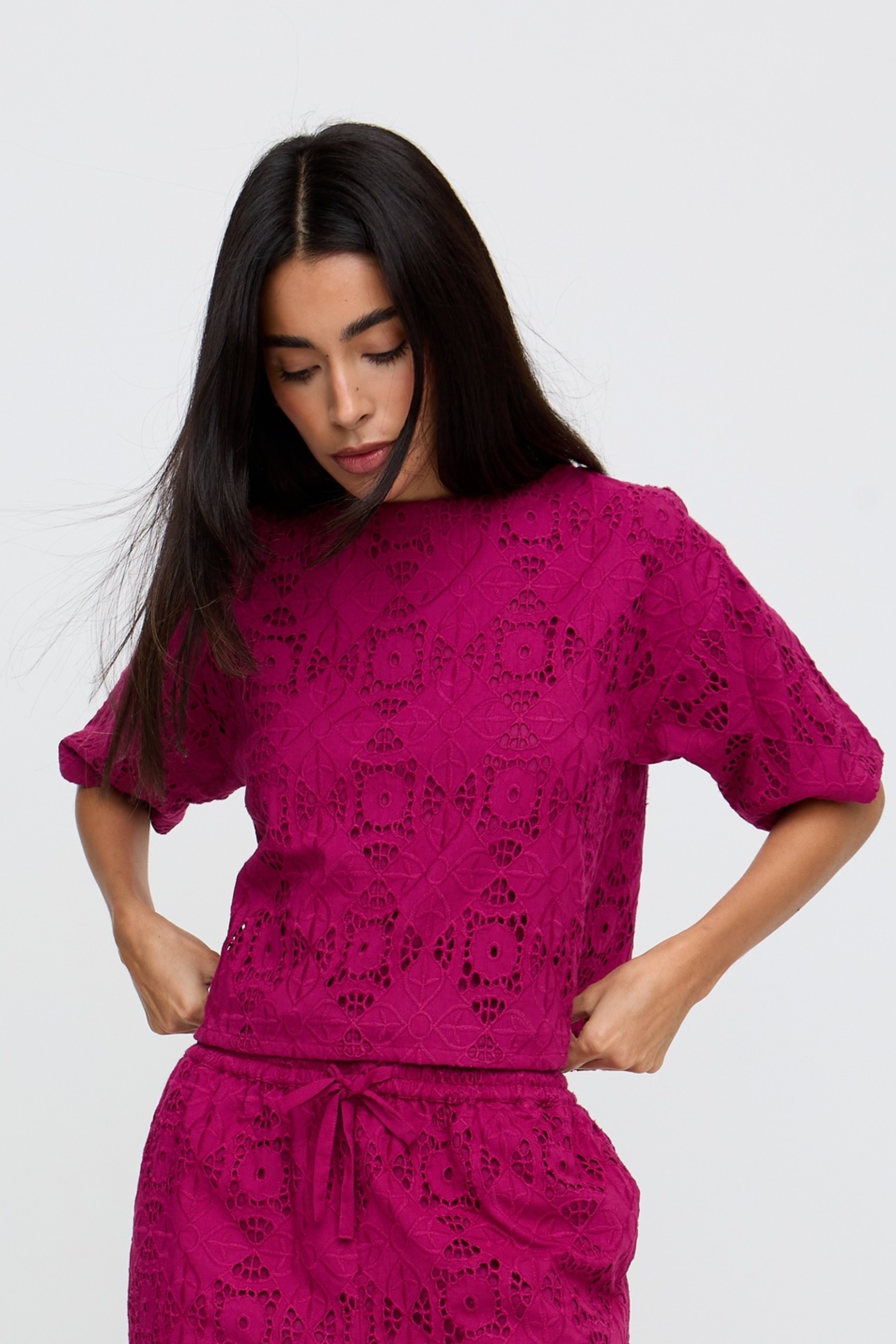 RAFFYA T-Shirt "Opal Broderie Anglaise Split Open Blouse Damen" günstig online kaufen