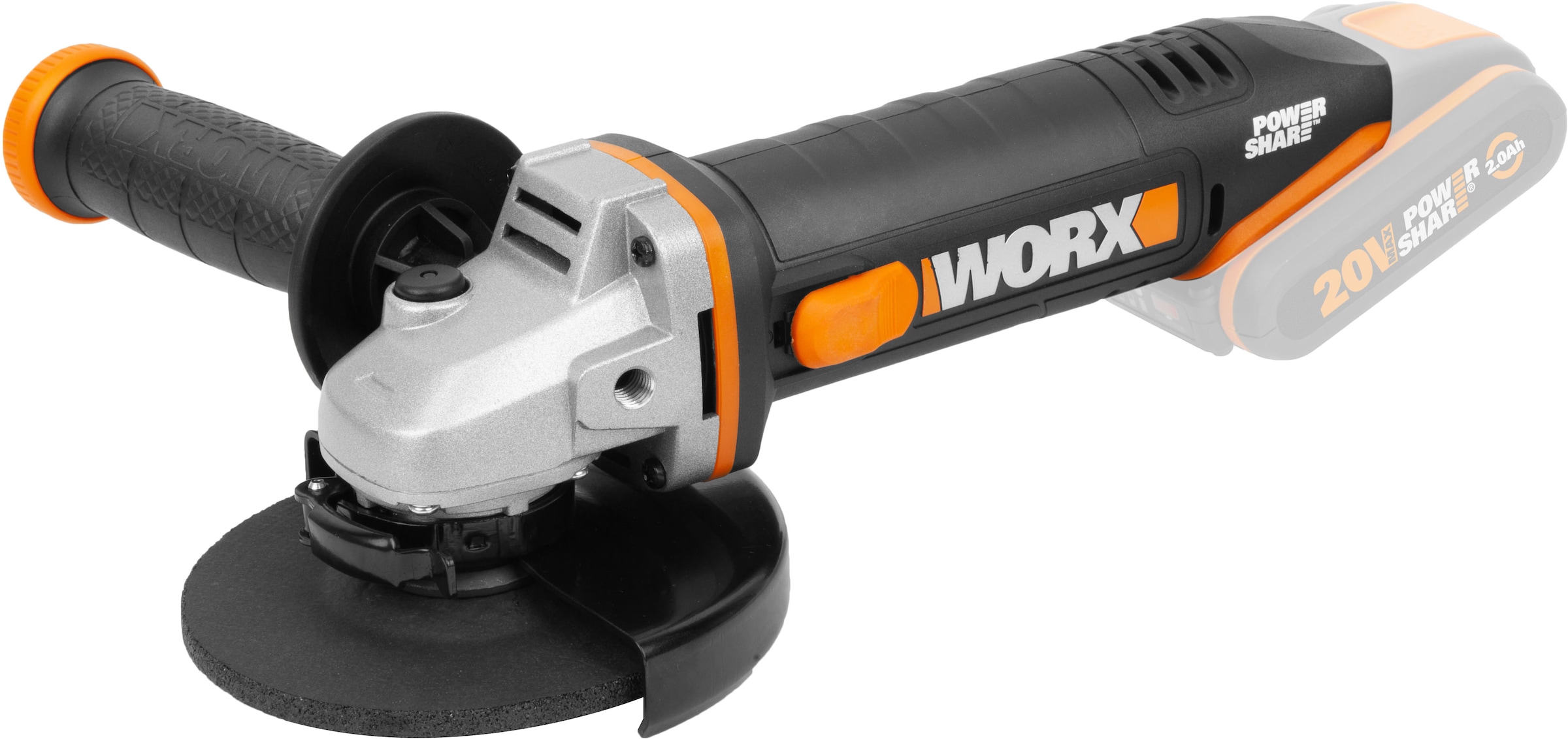 Worx Akku-Winkelschleifer "WX803.9", 125 mm Scheiben, 2-Position Handgriff, ohne Akku & Ladegerät