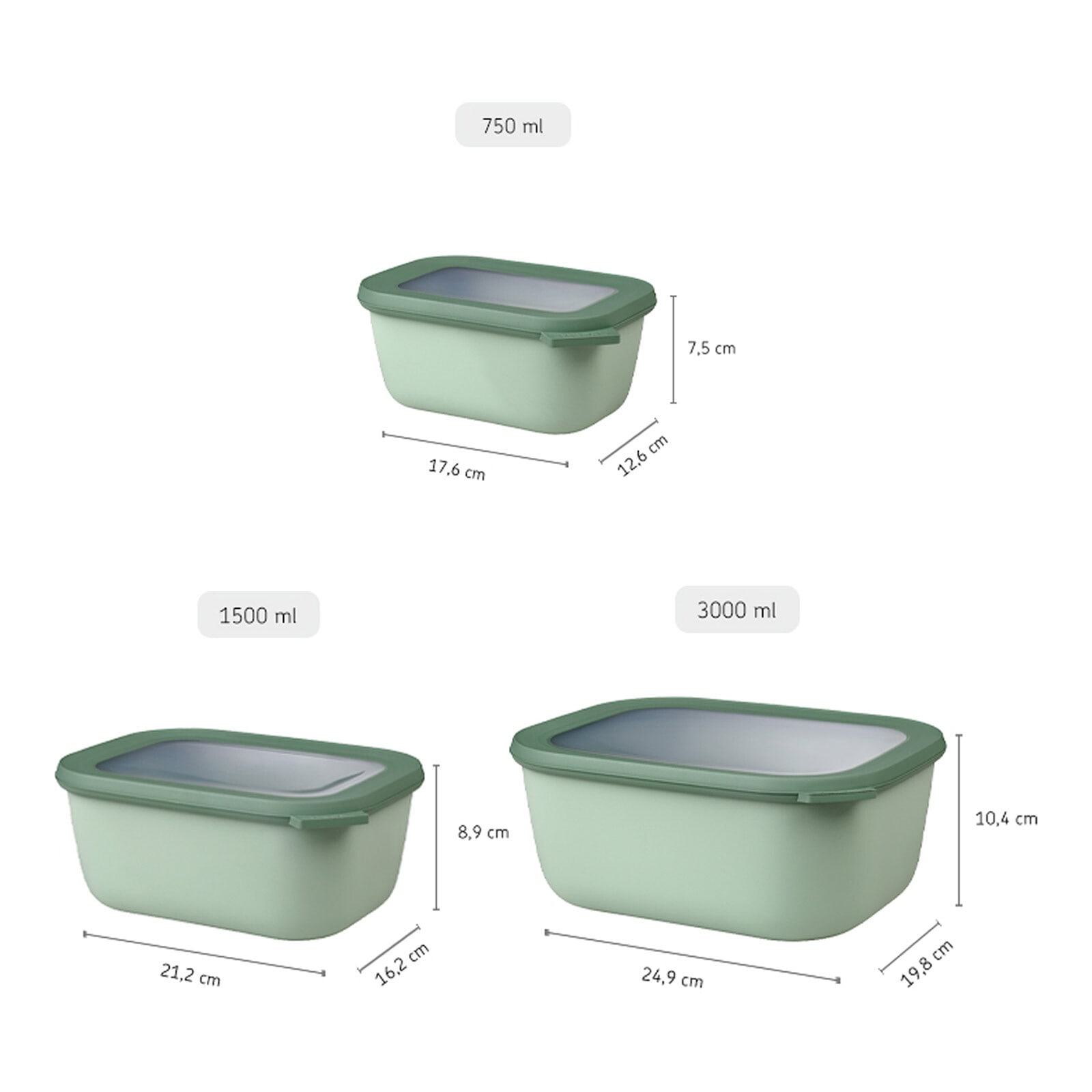 Mepal Frischhaltedose »Multischüssel Cirqula 0,75l 1,5l 3l 3er Set«, (3 tlg.)