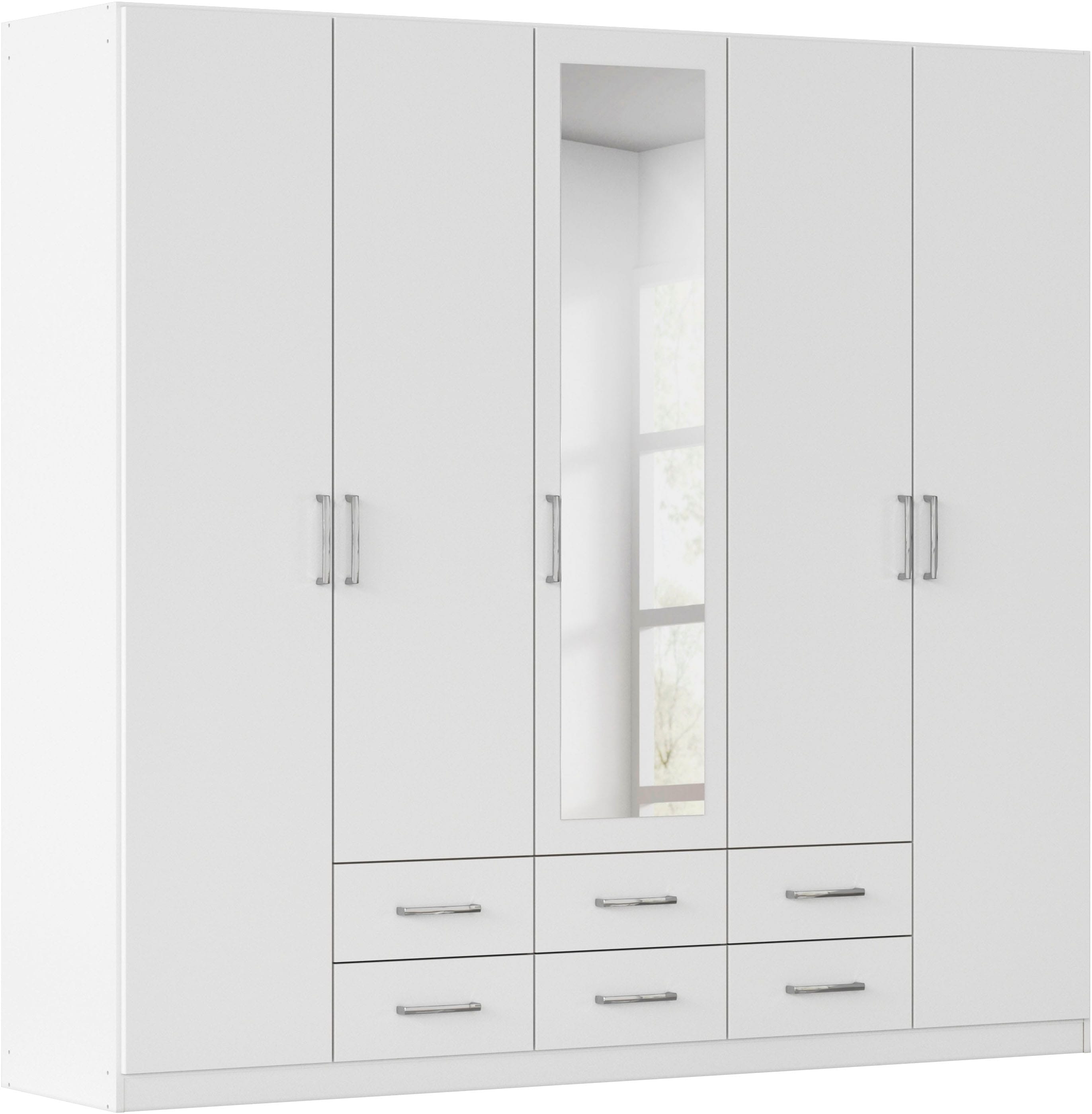 rauch Kleiderschrank "Schrank Garderobe Ankleide GAMMA Breiten 91/136/181/226/271/315/360 cm" in 3 Ausstattungen BASIC/CLASSIC/PREMIUM (inkl. SOFT-CLOSE-Funktion), verschiedene Griff-Varianten, mit Spiegel TOPSELLER MADE IN GERMANY