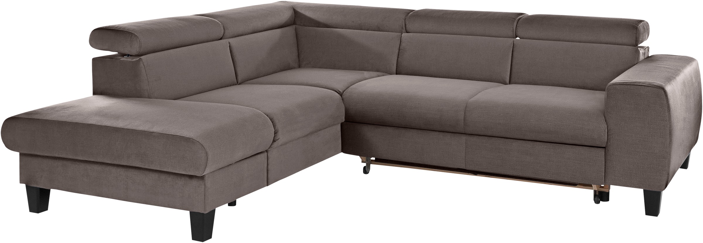 Ecksofa COTTA "Morven L-Form", grau (taupe), B:249cm H:75cm T:207cm, Microfaser PRIMABELLE (100% Polyester);Flachgewebe (100% Polyester);Samtvelours (100% Polyester), Sofas, Ecksofa, wahlweise mit Bettfunktion, Bettkasten & Wireless-Charger 8
