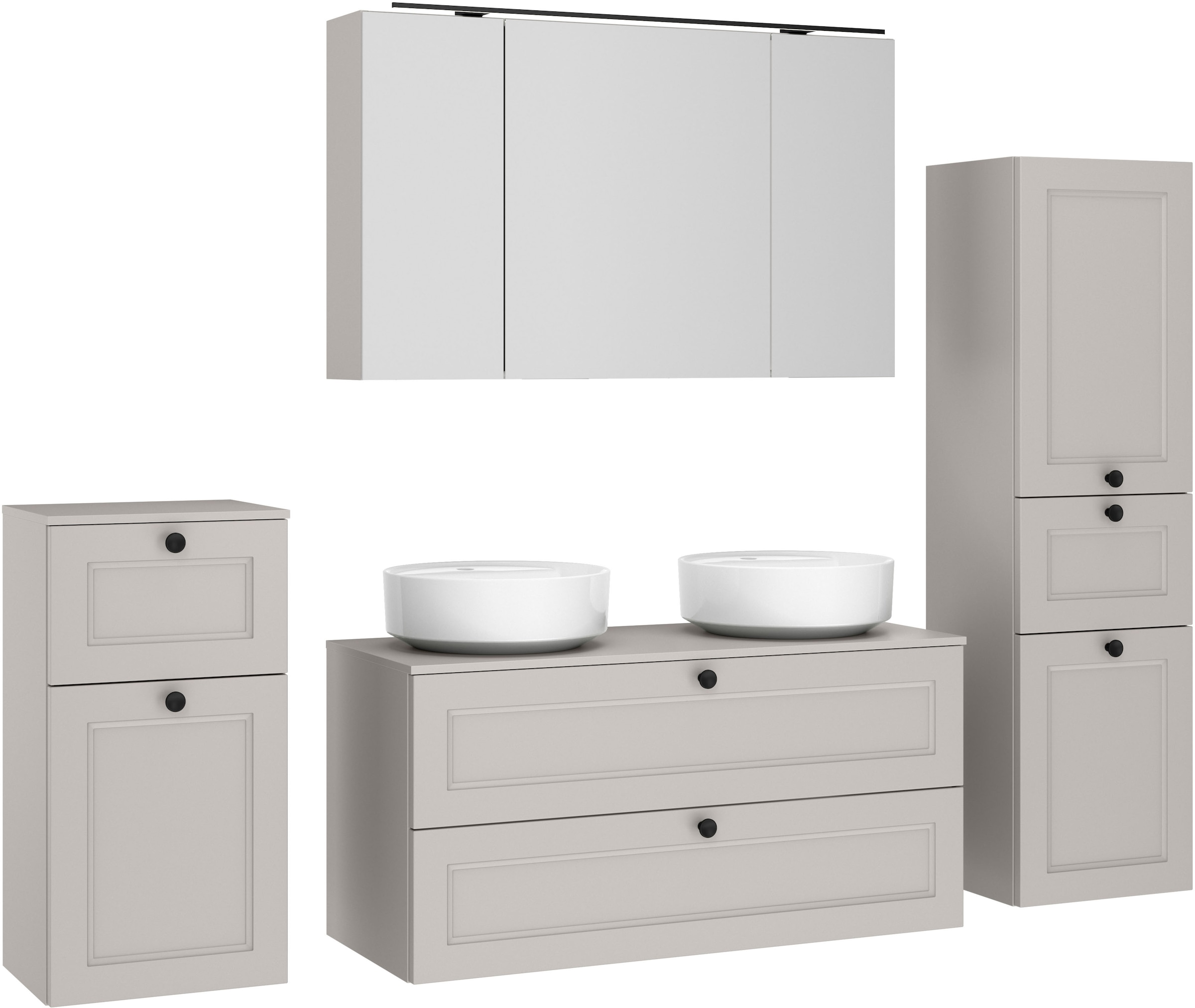 nobilia® Badmöbel-Set »Cascada« Set, inkl.  2 Aufsatzwaschbecken und Spiegelschrank mit Beleuchtung, 6 Stk. tlg.