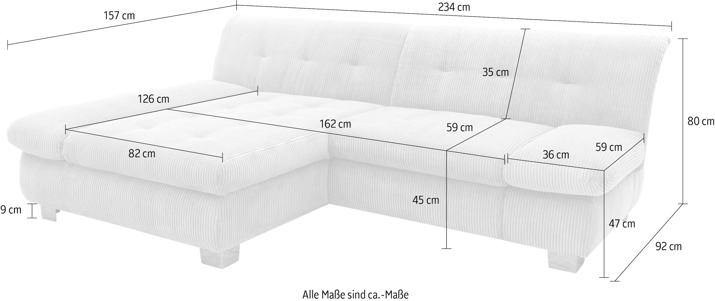 DOMO collection Ecksofa »100031 kompakte Stellmaße, komfortabel und bequem, L-Form«, wahlweise mit Bettfunktion und Armteilverstellung. Breite 234cm