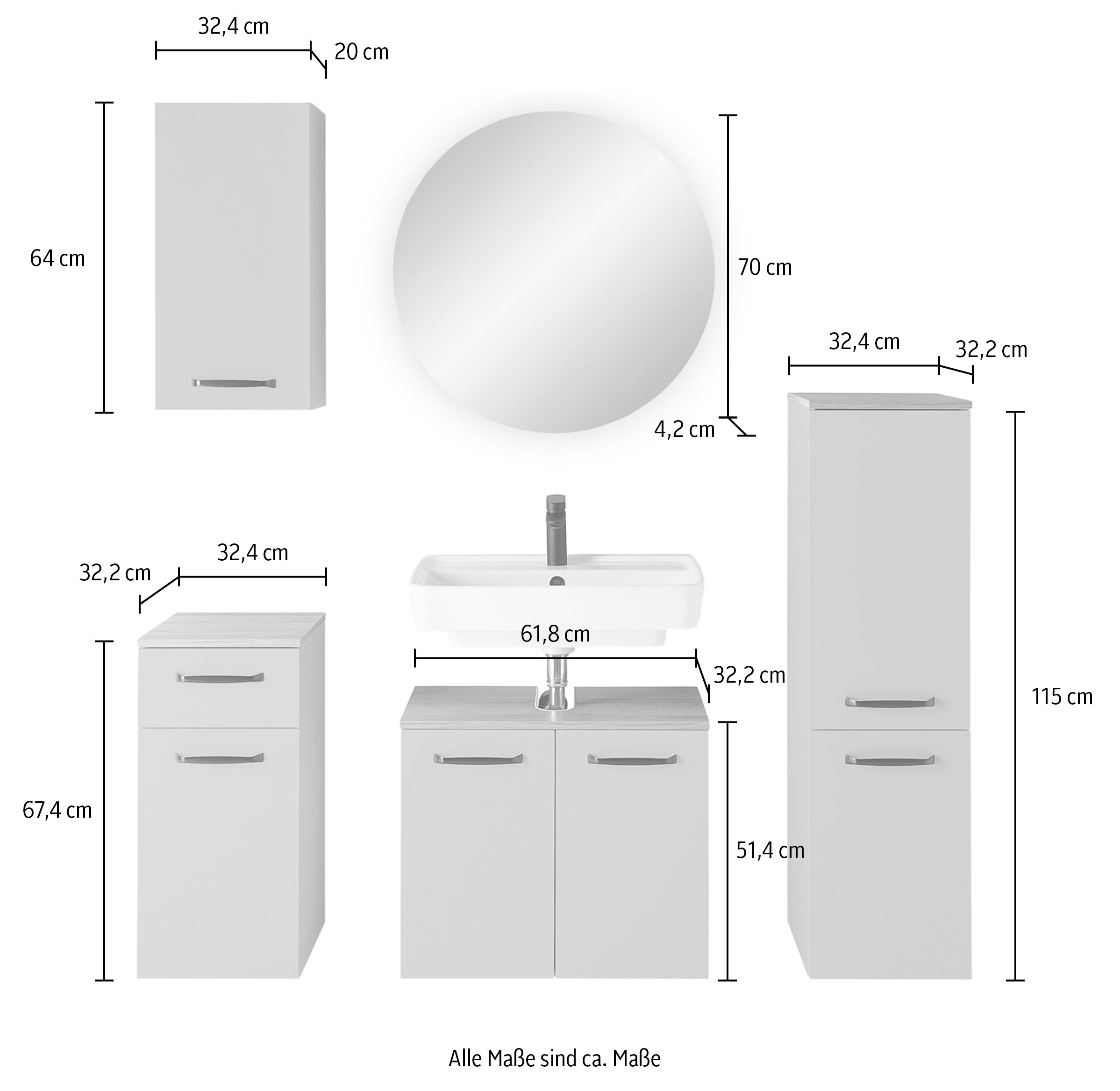 Saphir Badmöbel-Set »Quickset 500, Waschbeckenunterschrank mit Spiegel« 5 Stk. tlg.
