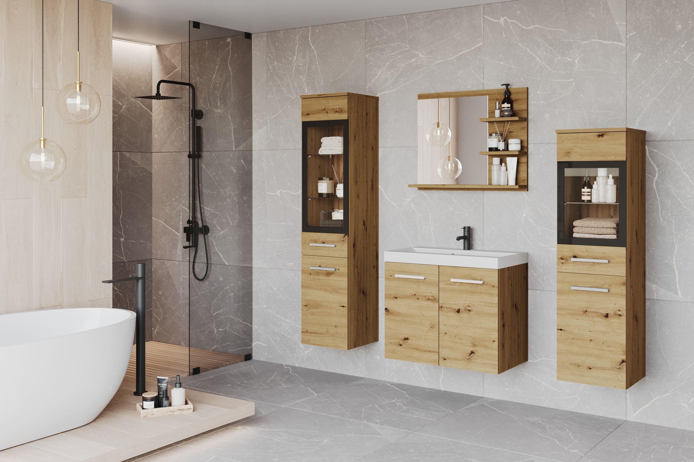 welltime Badmöbel-Set "MADRIT" Komplett-Set, mit Waschbecken, 5 Stk. tlg. günstig online kaufen