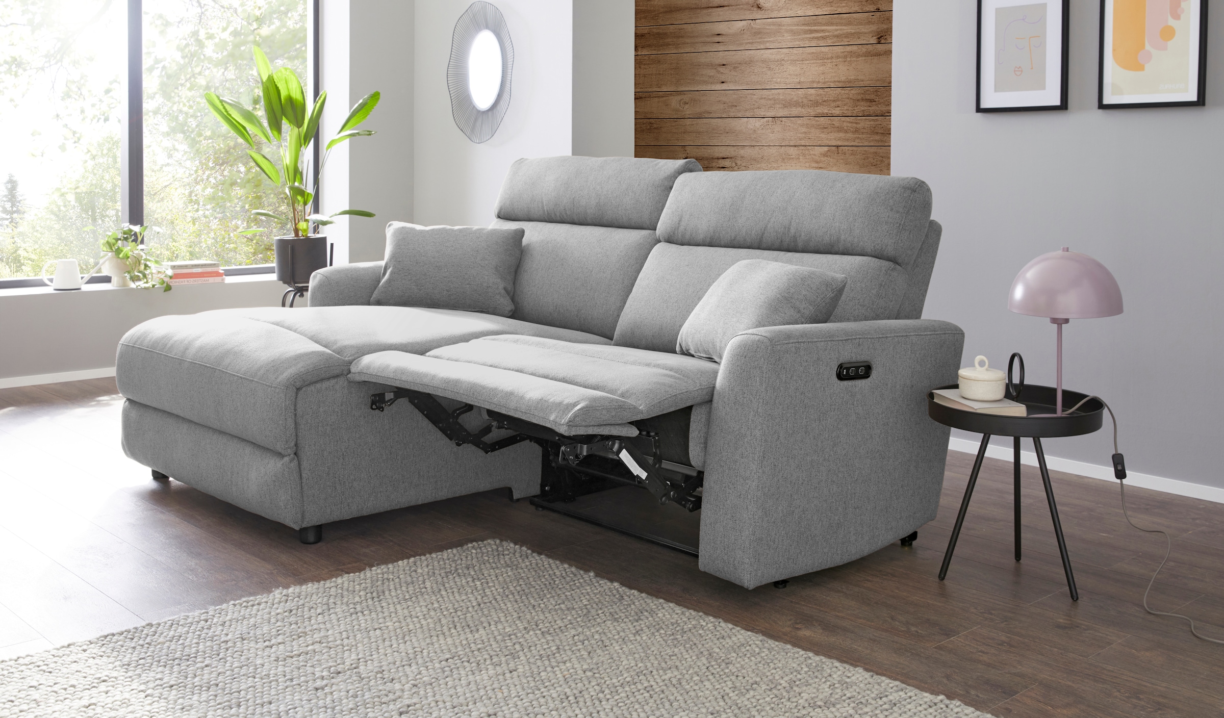 INOSIGN Ecksofa »JENNA, L-Form, 209cm, manuelle u. elektrische Funktion, mit USB A/C,«, Liegefunktion 105°-150°, Federkern, Struktur fein