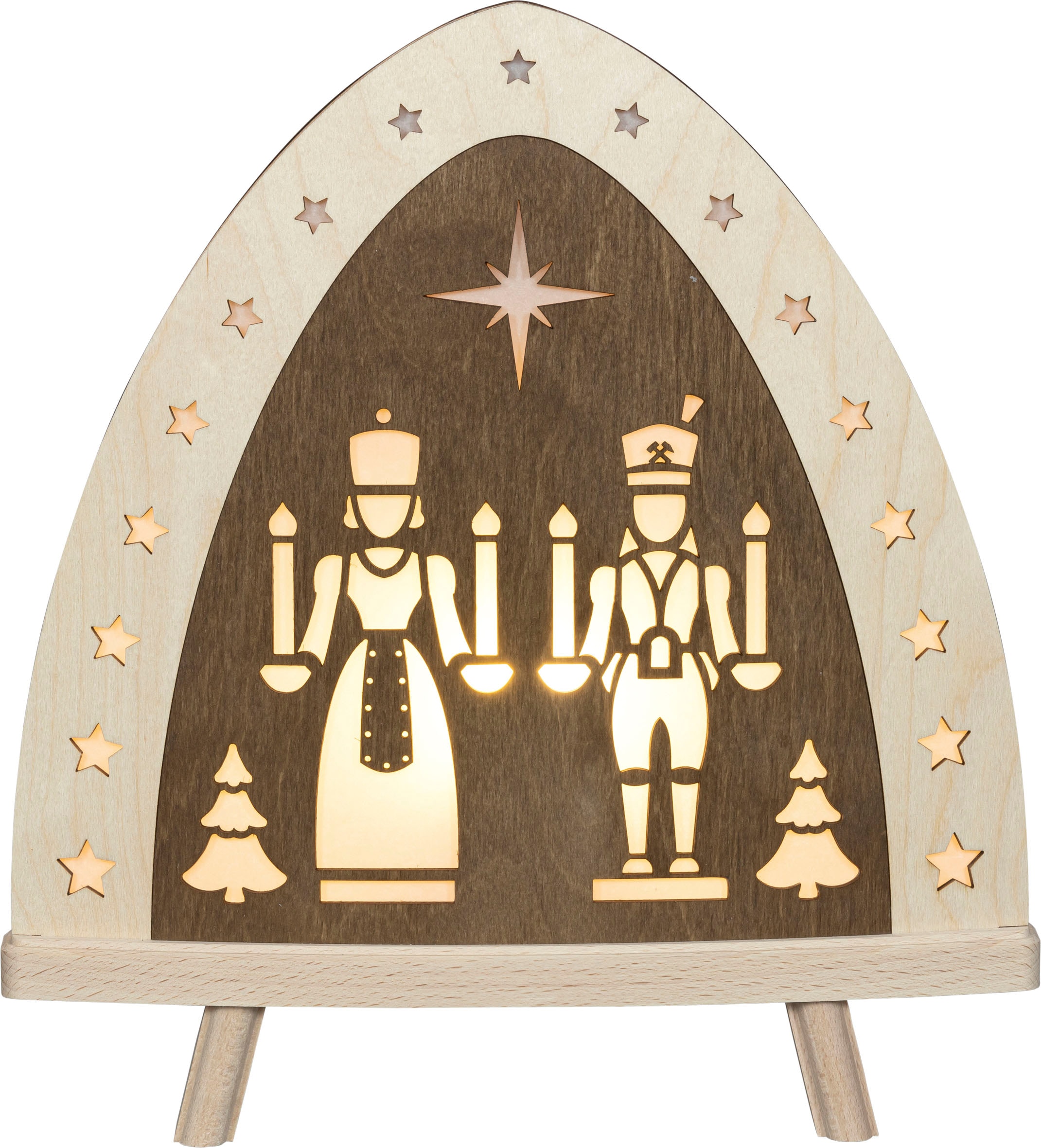 LED Lichterbogen »Engel und Bergmann, Erzgebirge«, Weihnachtsdeko aus Holz