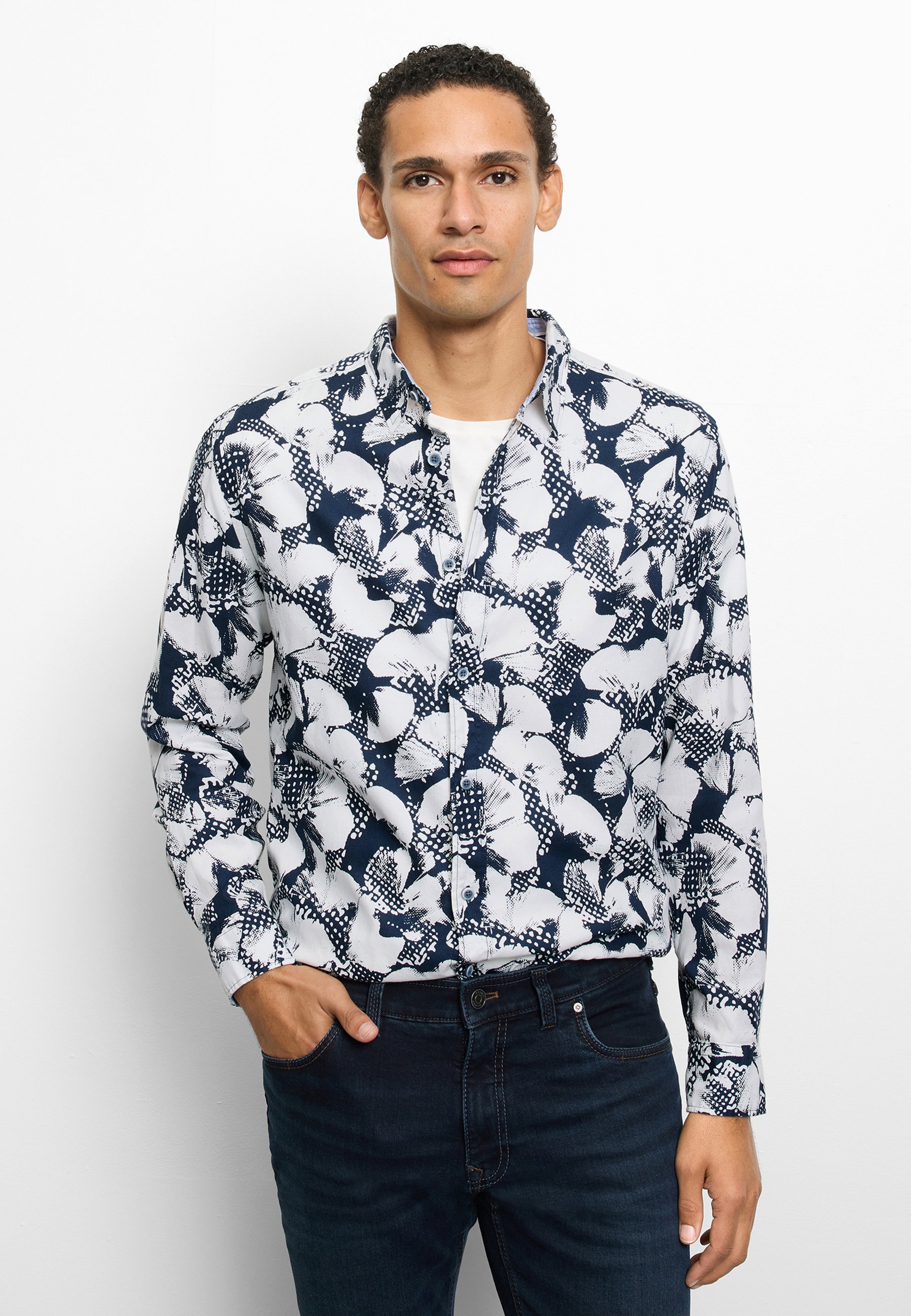 Langarmhemd OLYMP "OLYMP Casual, regular fit, Kent", Herren, Gr. L, Normaler Arm, marine, 100% Baumwolle, Hemden