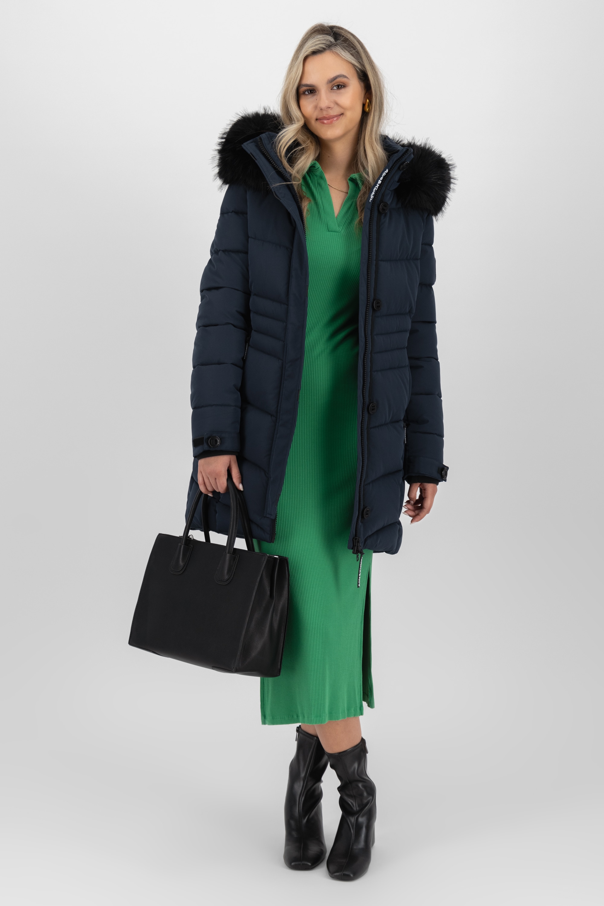 Alife & Kickin Winterjacke »Damen AmaliaAK A«, mit Kapuze, Lange gefütterte Damenwinterjacke mit abnehmbarer Kunstfellkapuze