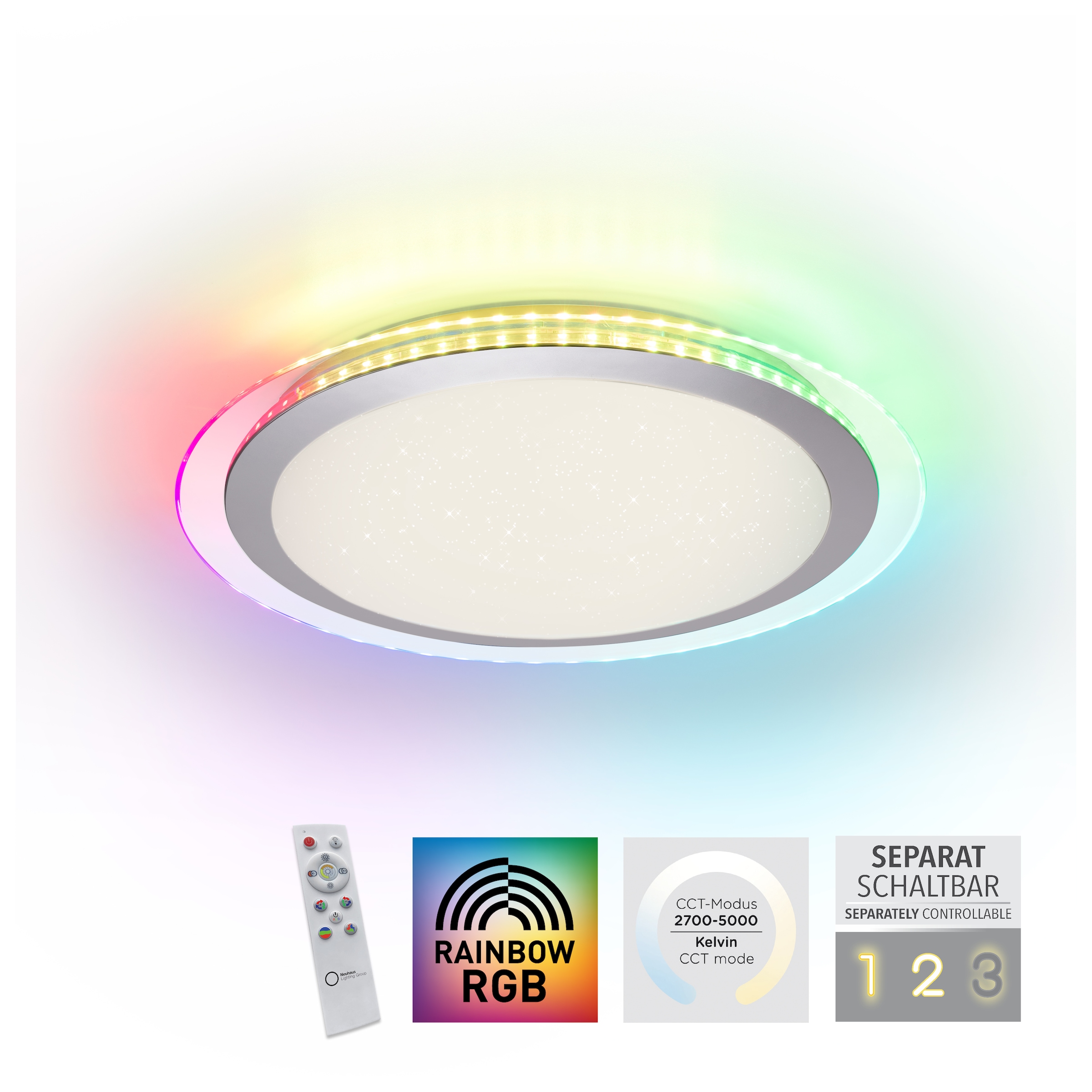 JUST LIGHT Deckenleuchte »CYBA«, 2 flammig, Leuchtmittel LED-Board-LED-Board | LED fest integriert-LED fest integriert, LED, CCT - über Fernbedienung, RGB-Rainbow, dimmbar, Infrarot inkl.