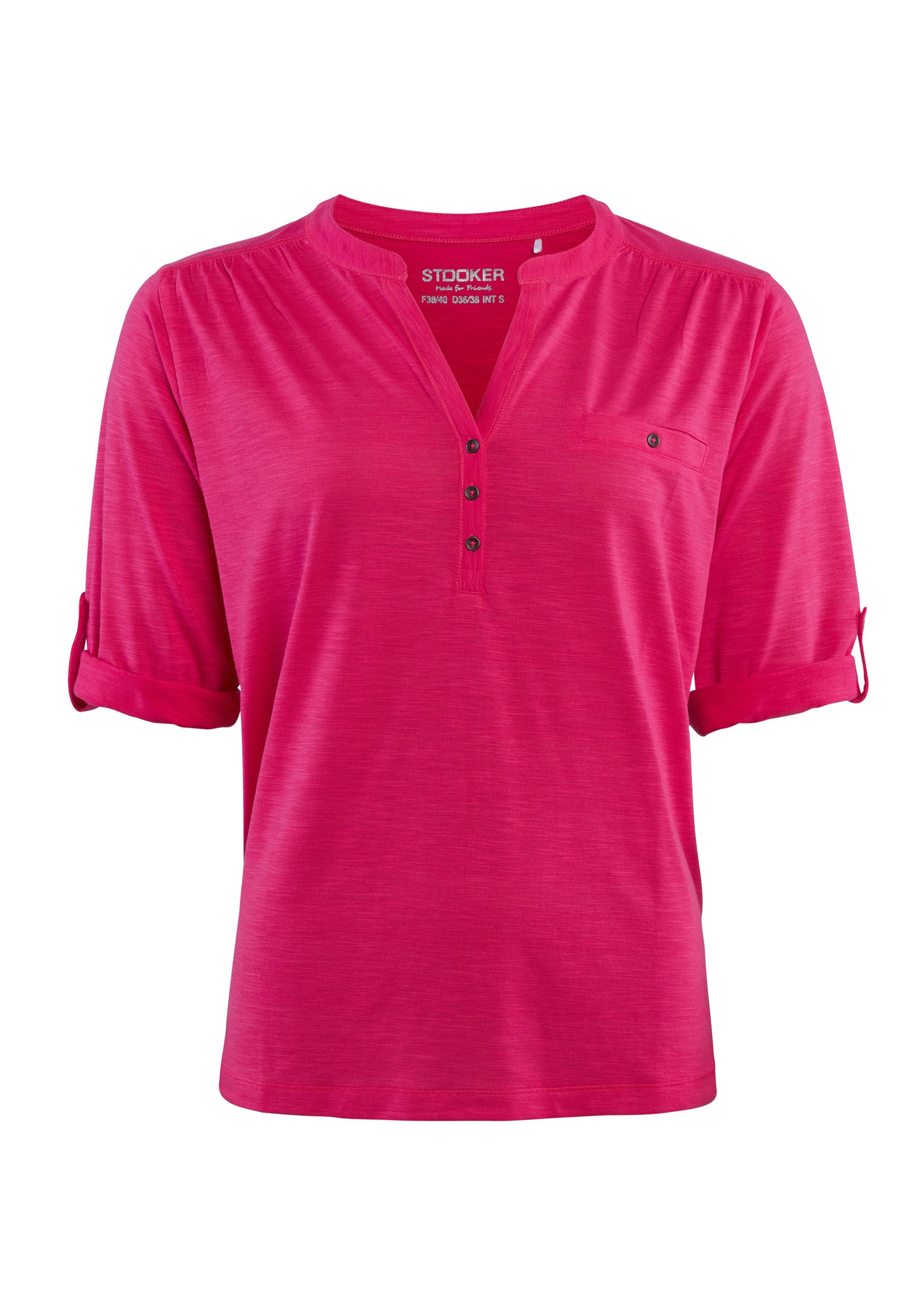 STOOKER WOMEN 3/4-Arm-Shirt »MARIE T-Shirt 3/4 - Arm« Regular Fit Slub Yarn Baumwolle Henley Shirt Knopfleiste für Damen