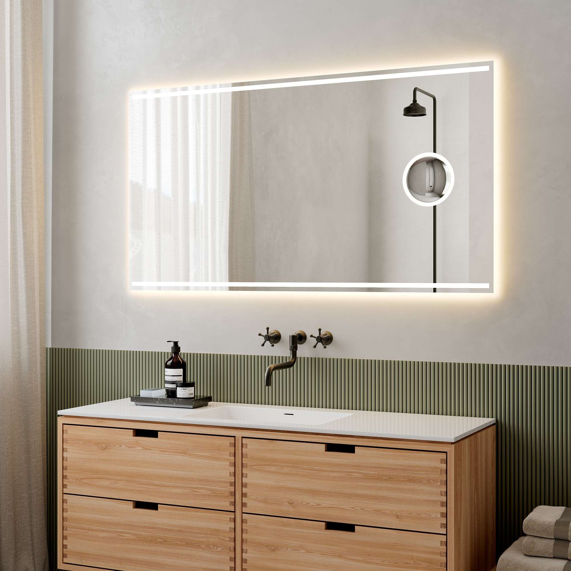 Loevschall Badspiegel »Focus, Spiegel mit Beleuchtung, Integrierter Schminkspiegel«, LED licht, Dänisches Design, Lichtspiegel, x5 Vergrößerung