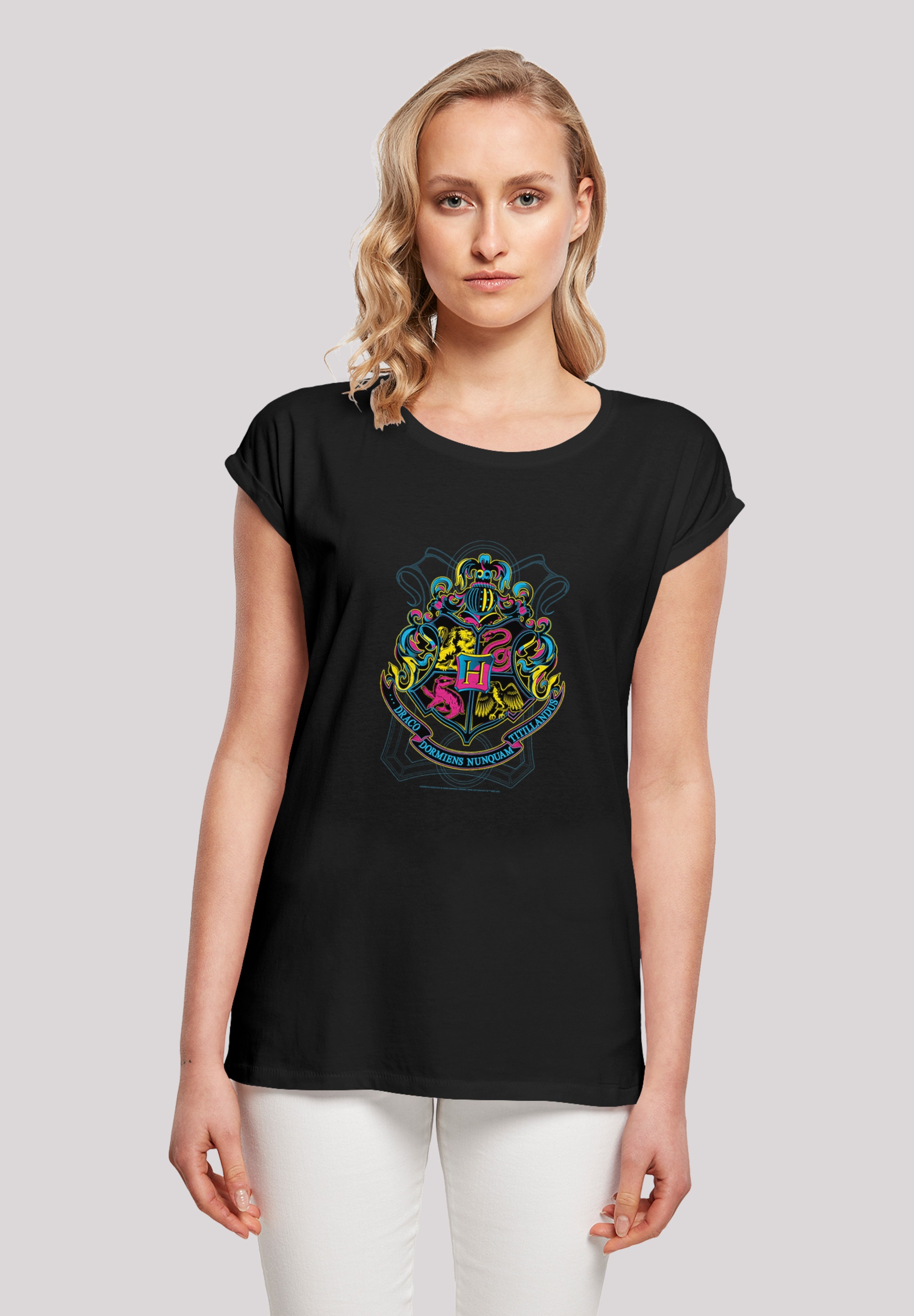 F4NT4STIC T-Shirt "Harry Potter Neon Hogwarts Crest", Print