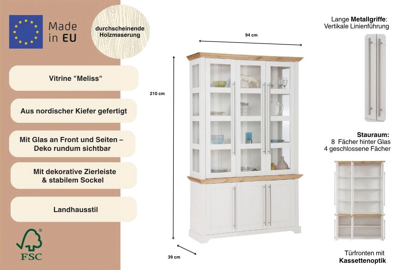 Thumbnail - Home affaire Vitrine "Meliss" aus massiver Kiefer, FSC zertifiziert, Breite 132 cm