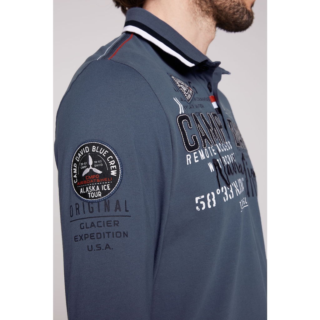 CAMP DAVID Langarm-Poloshirt, mit Logo-Applikationen