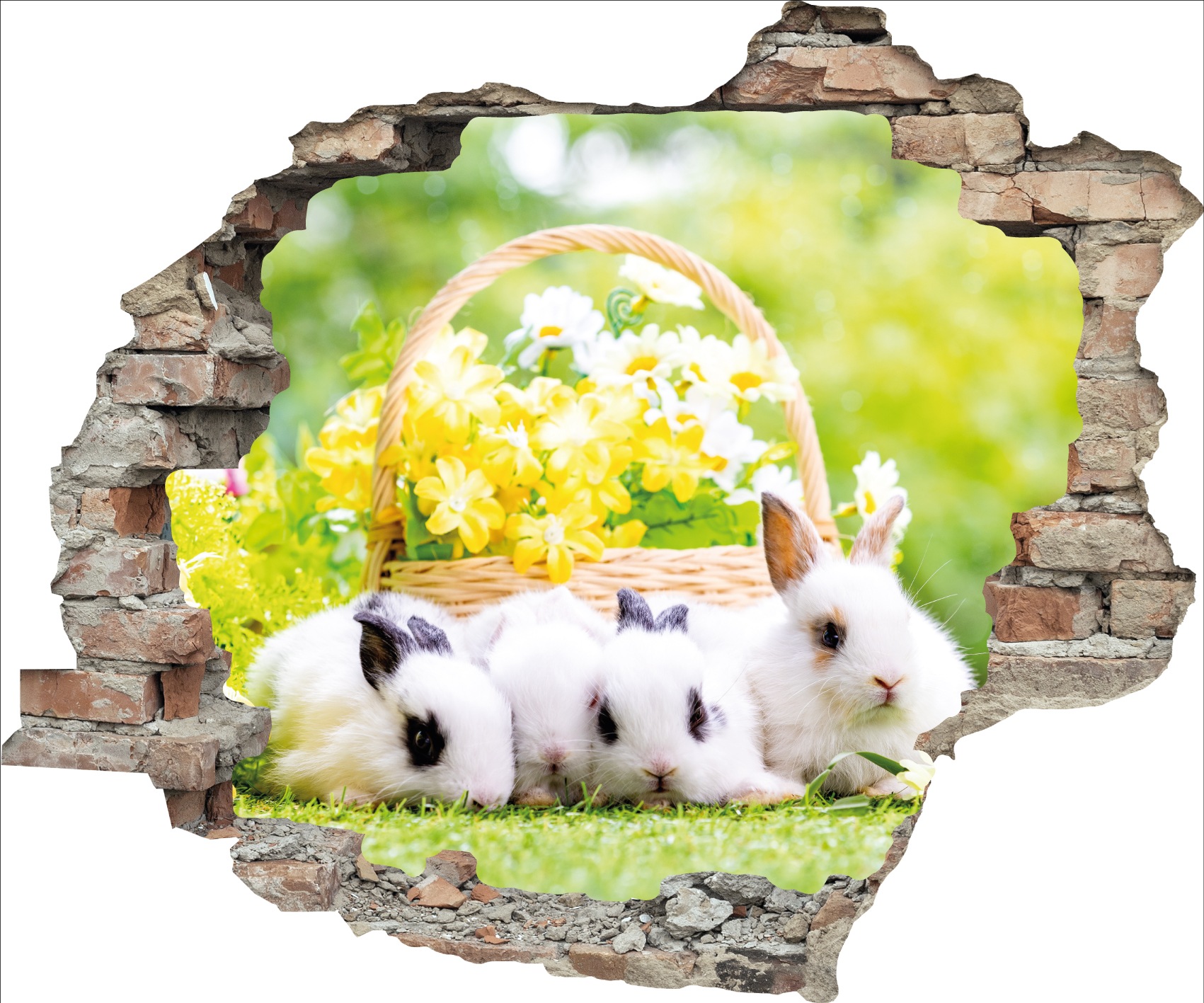 queence 3D-Wandtattoo "Osterhasen mit Frühlingskorb" Selbstklebender Wandst günstig online kaufen