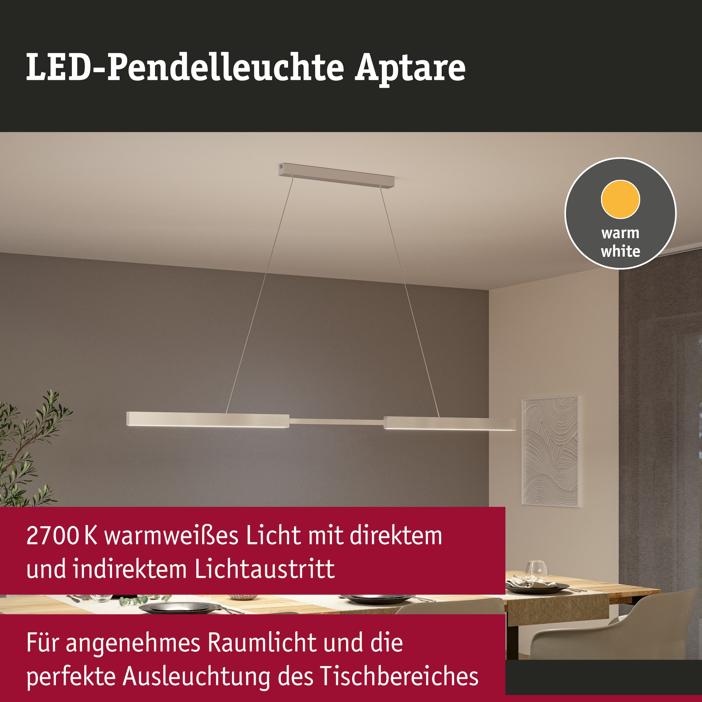 Paulmann LED Pendelleuchte »LED Pendelleuchte Aptare dimmbar«, 2 flammig, Memoryfunktion