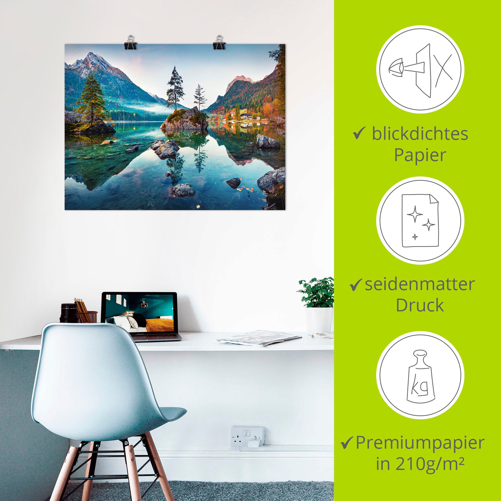 Artland Wandbild »Herbstszene des Hintersee vor Alpen«, Seebilder, (1 St.), als Alubild, Outdoorbild, Leinwandbild, Poster, Wandaufkleber