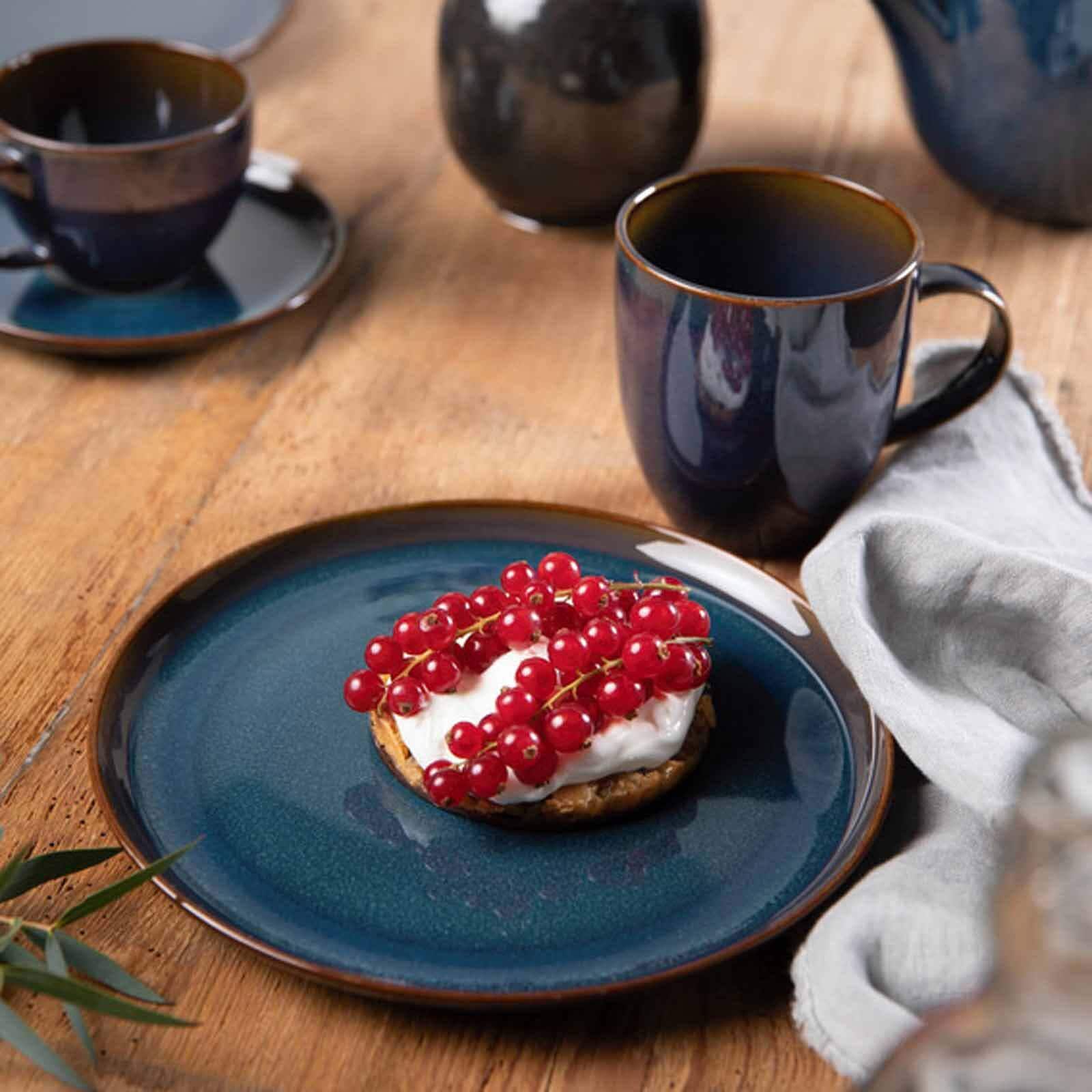 like. by Villeroy & Boch Geschirr-Set »Frühstücks-Set Crafted Denim 6er Set braun-blau« Spülmaschinenfest, Mikrowellensicher