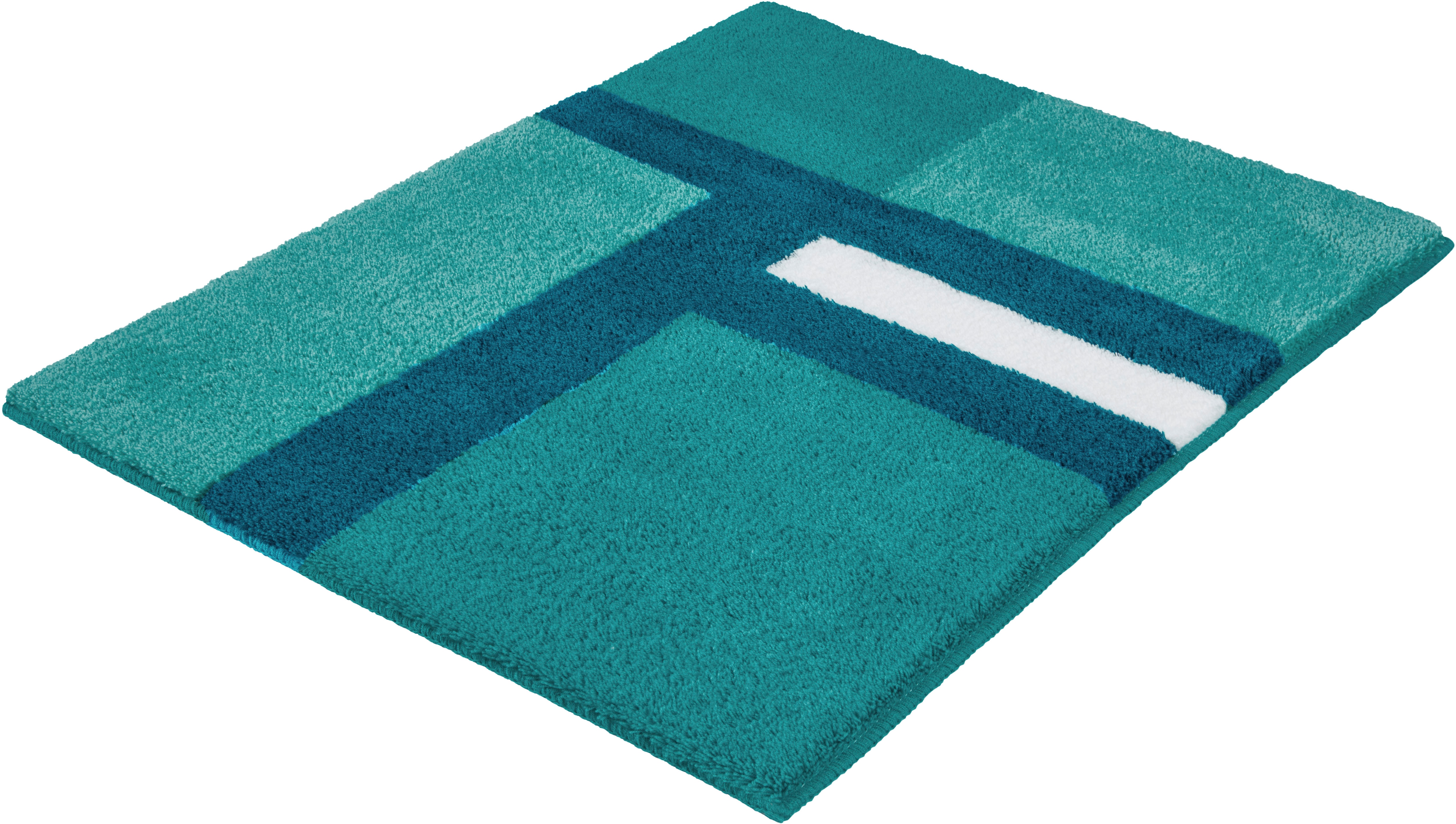 Kleine Wolke Badematte ""Ariana", Badvorleger, Badezimmer Teppich" Höhe 20 mm rutschhemmend beschichtet fußbodenheizungsgeeignet Geometrisches Design mit kontrastierendem Mittelstreifen