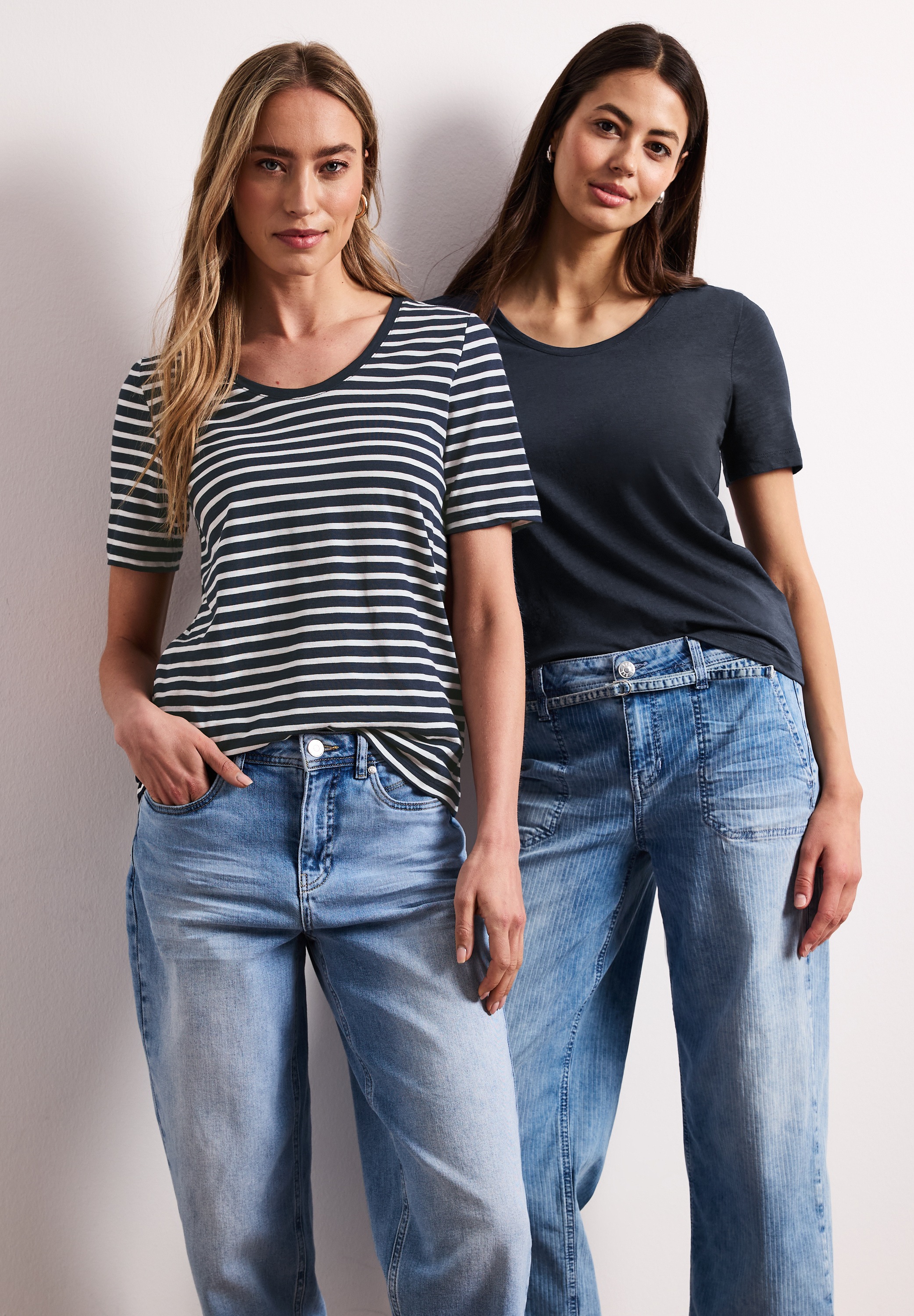 STREET ONE T-Shirt mit abgerundetem V-Ausschnitt