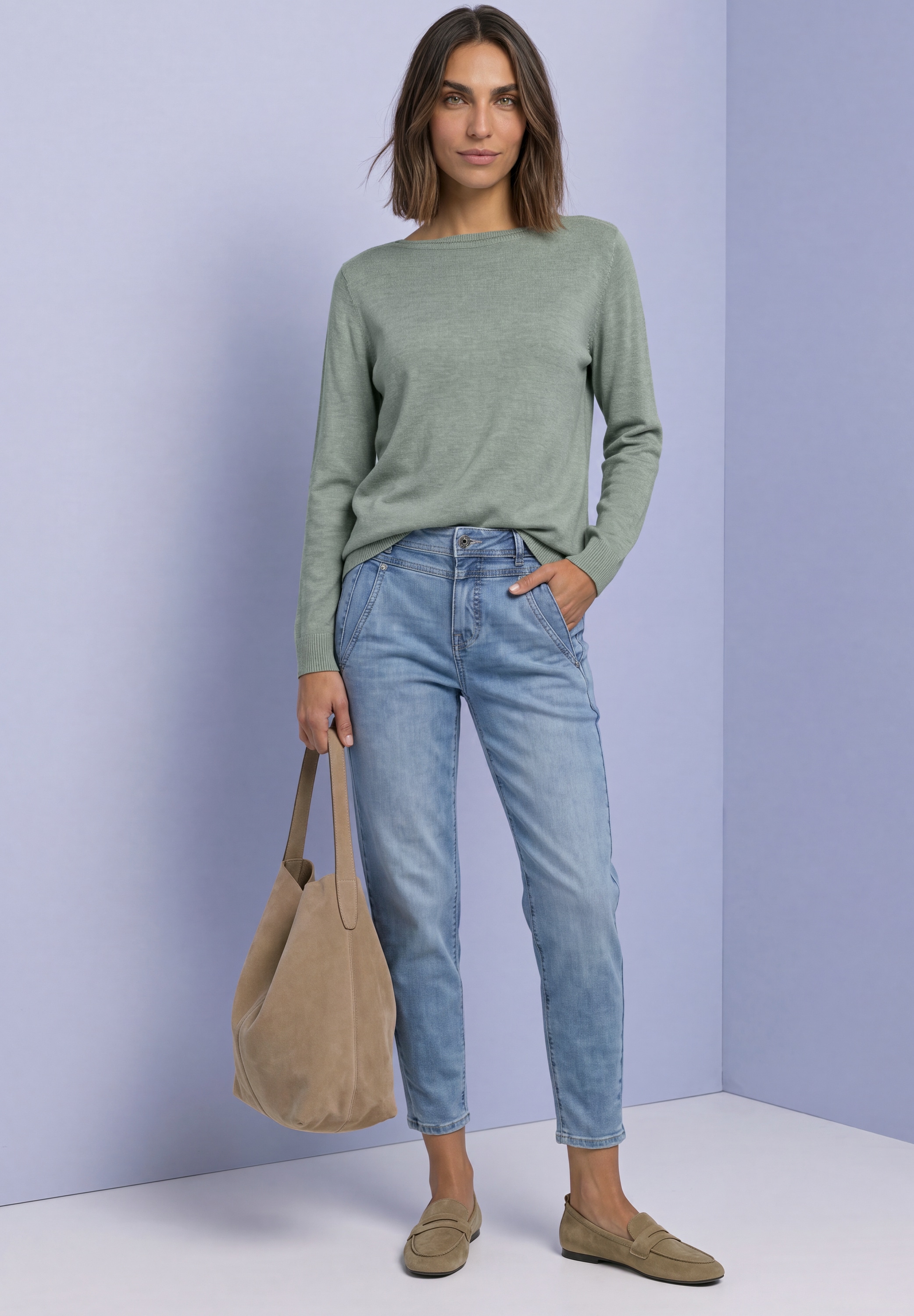 STREET ONE Strickpullover Feinstrick mit U-Boot-Ausschnitt / Viskose