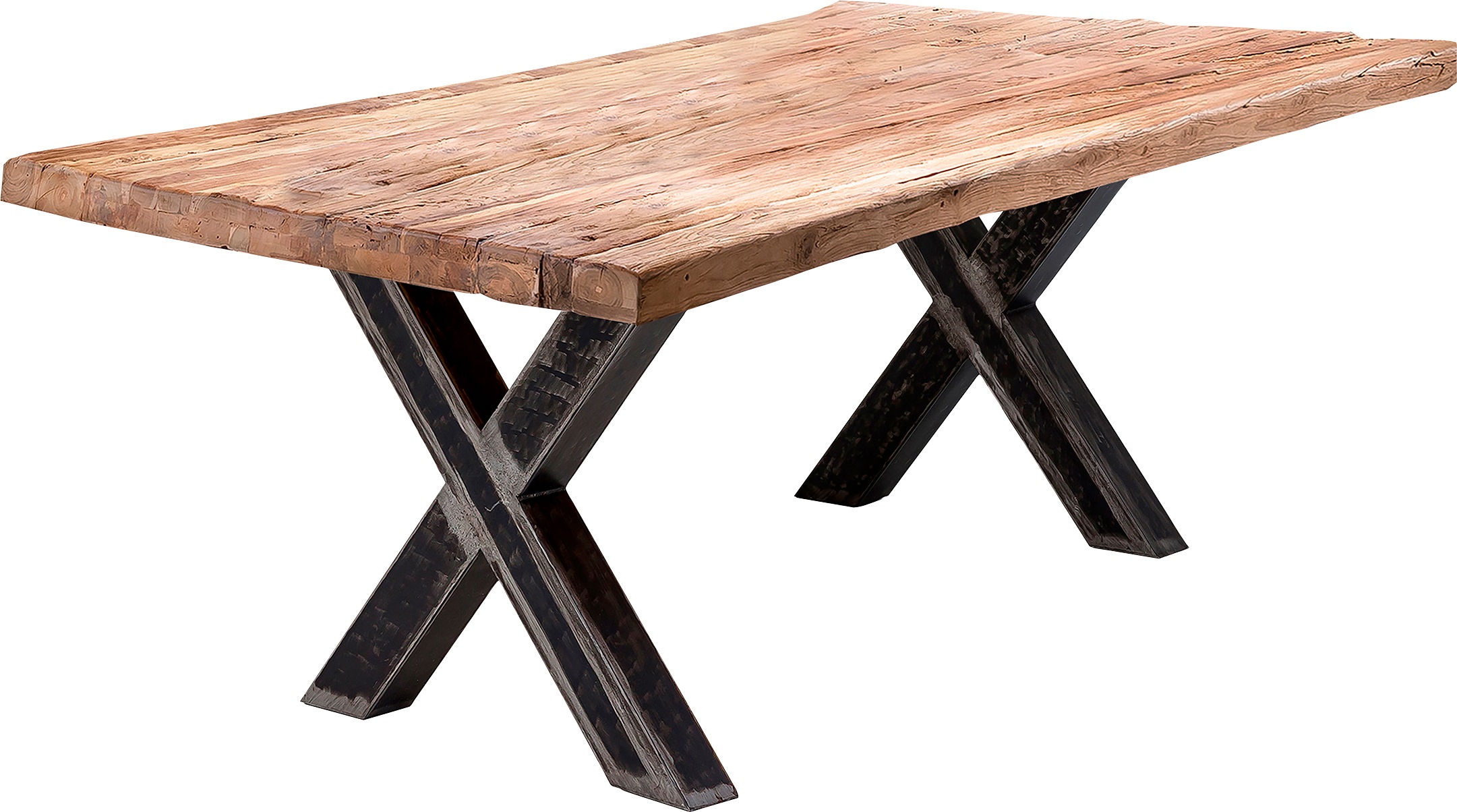 SIT Esstisch "Brixen aus recyceltem Teak mit 50-mm-Platte & X-Gestell" Rustikale Teakholzplatte mit einzigartiger Maserung – ein Unikat
