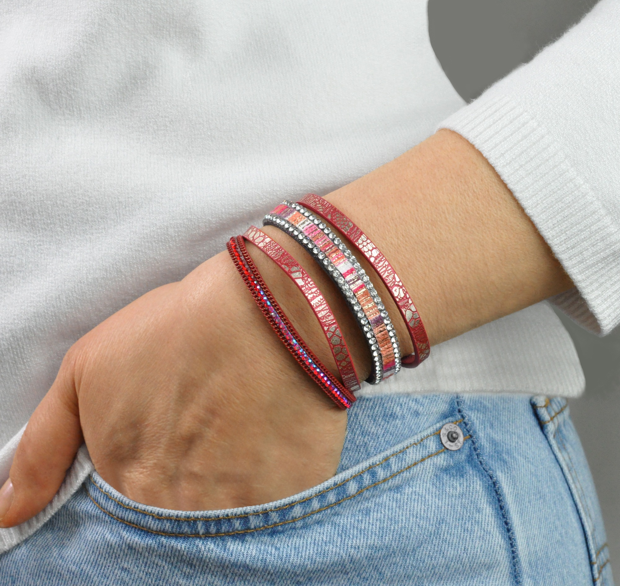 Steuer Armband »Velour rot 4-reihig«