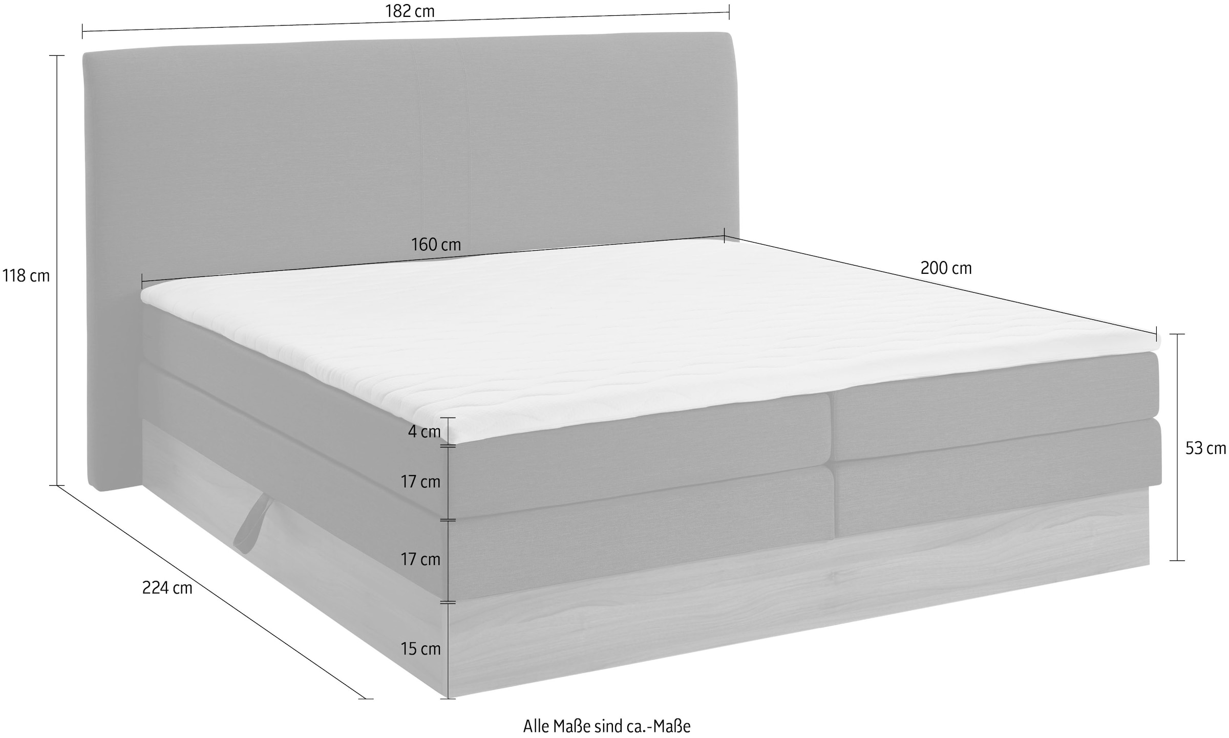 Home affaire Boxspringbett »Blomen«, mit Walnuss-Dekor, mit Bettkasten, verschiedene Härtegrade, mit Topper