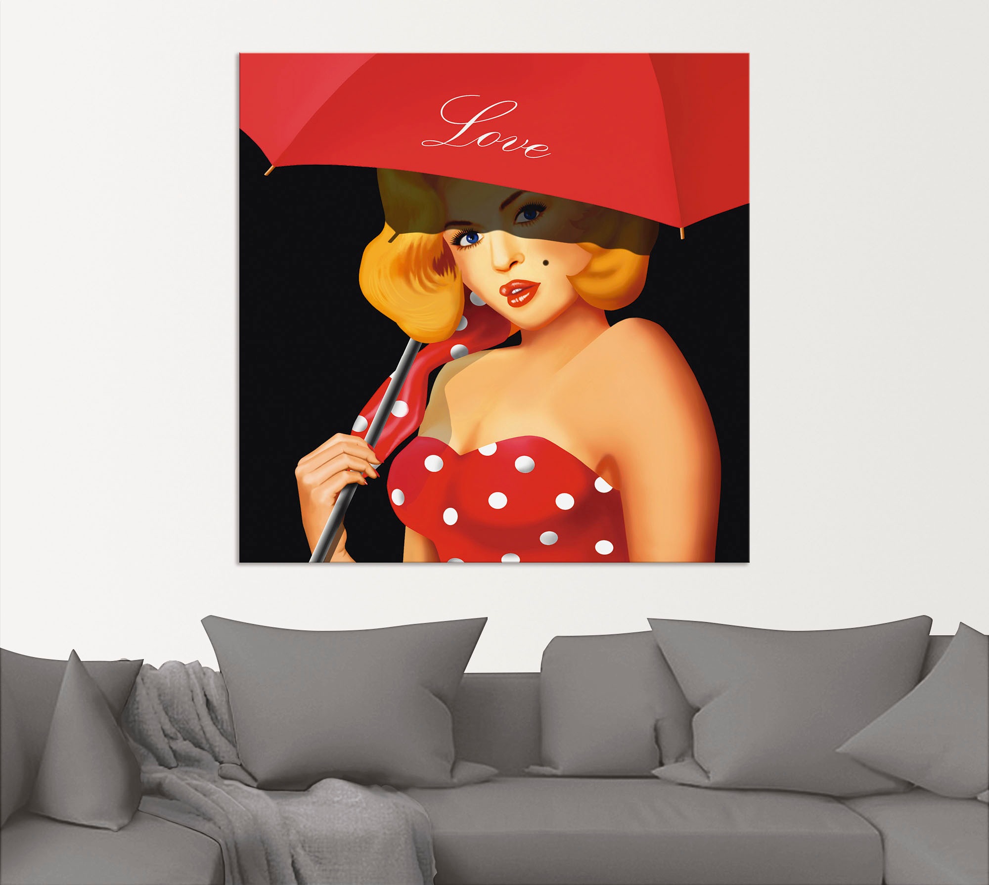 Artland Wandbild »Pin-Up Girl unter rotem Regenschirm«, Frau, (1 St.), als Alubild, Outdoorbild, Leinwandbild in verschied. Größen