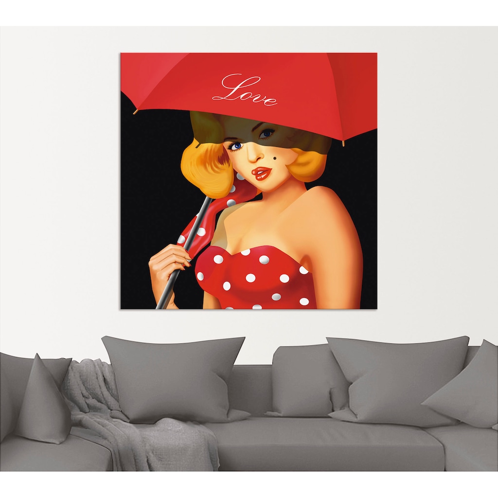 Artland Wandbild »Pin-Up Girl unter rotem Regenschirm«, Frau, (1 St.)
