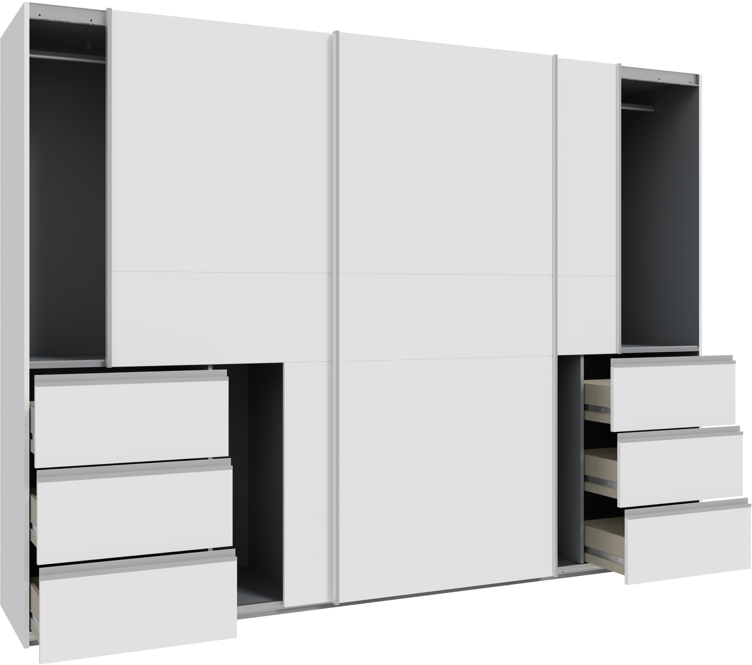 FORTE Schwebetürenschrank, (B/H/T ca. 269,7x200,5x61cm), Schwebetürenschrank, Stauraum, 6 Schubkästen, erhältlich in 2 Dekoren
