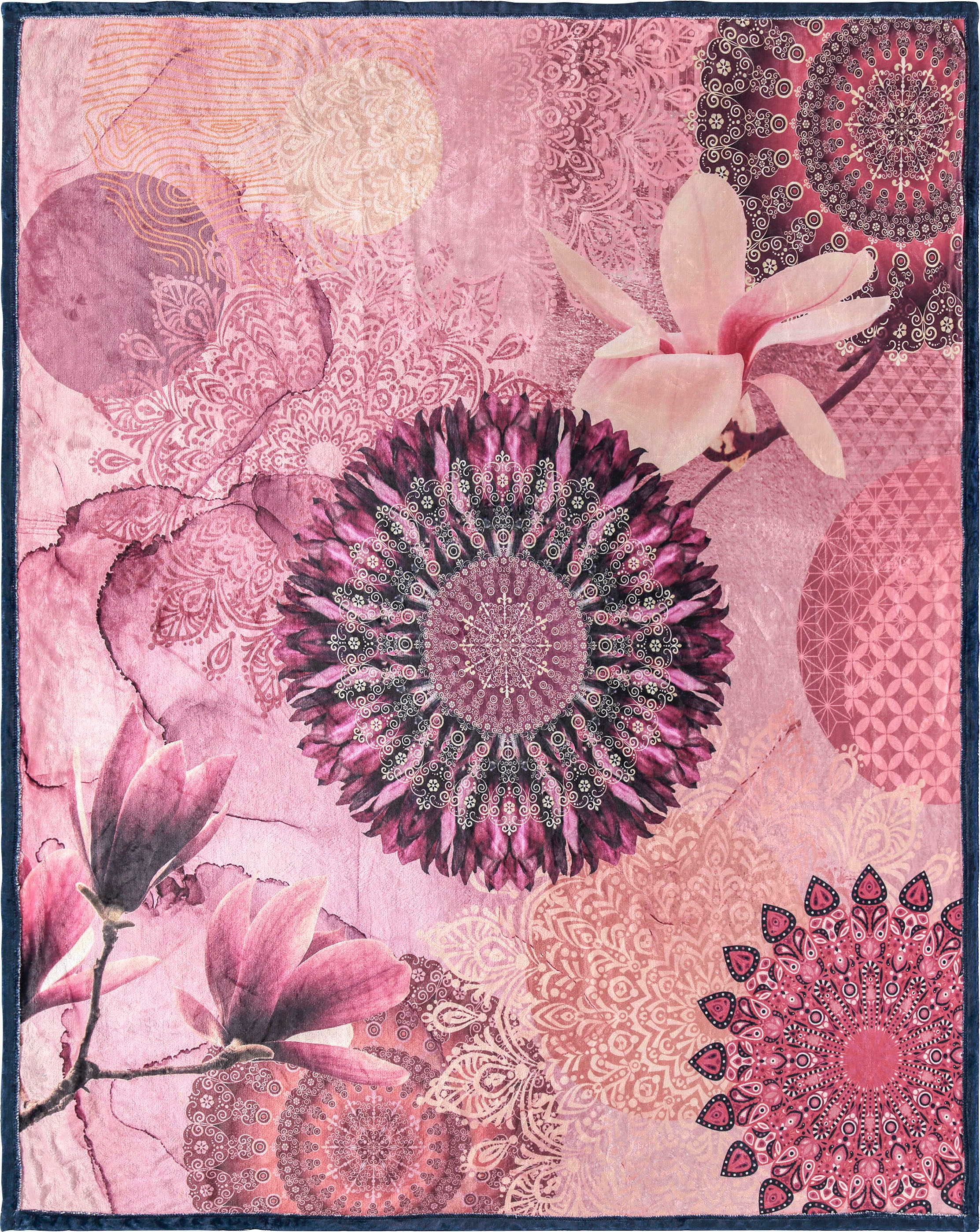 hip Plaid »Zinzi«, Weich, Kuscheldecke, 130x160 cm, Wendeoptik, Mandala, Blumen