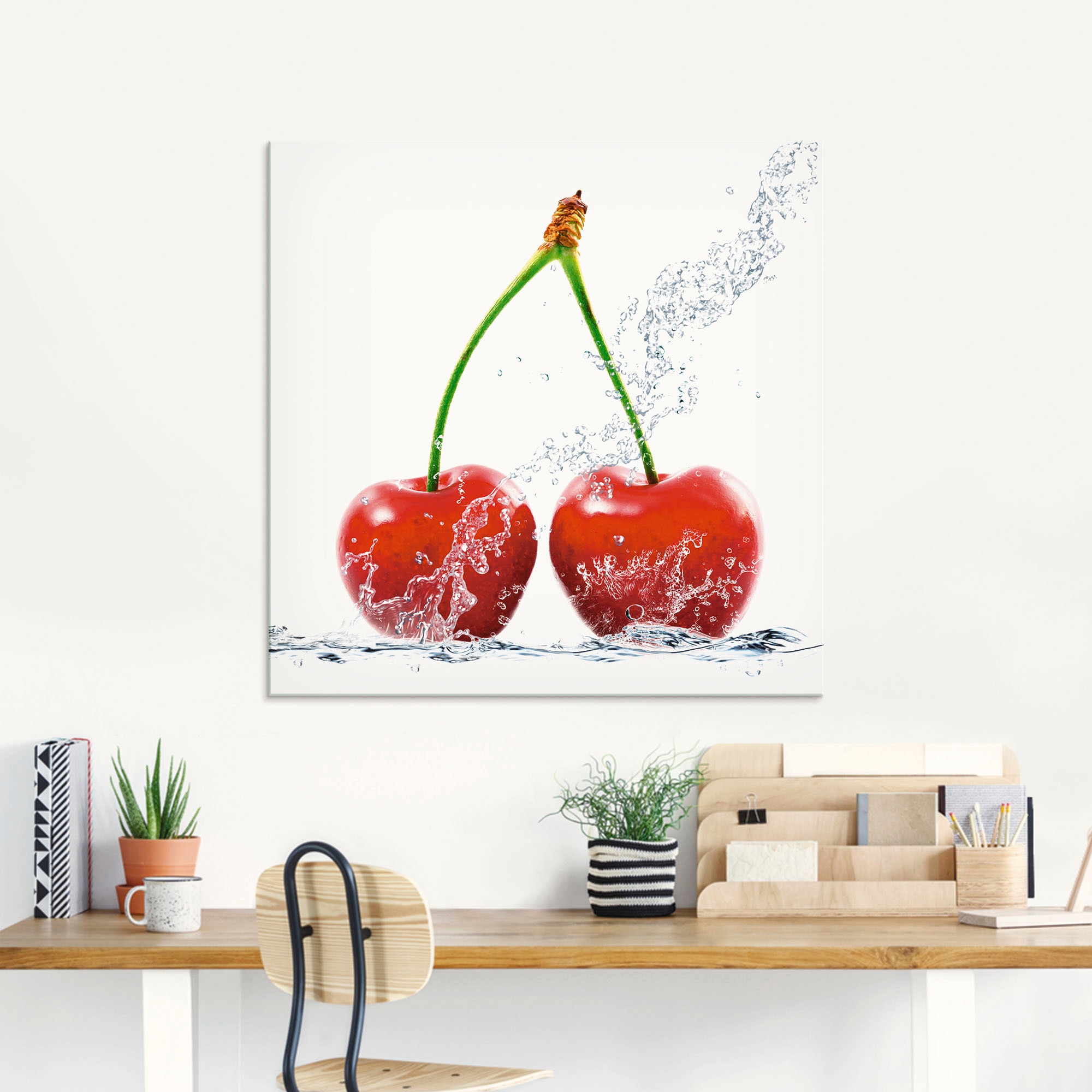 Artland Glasbild »Kirschen mit Spritzwasser«, Lebensmittel, (1 St.)