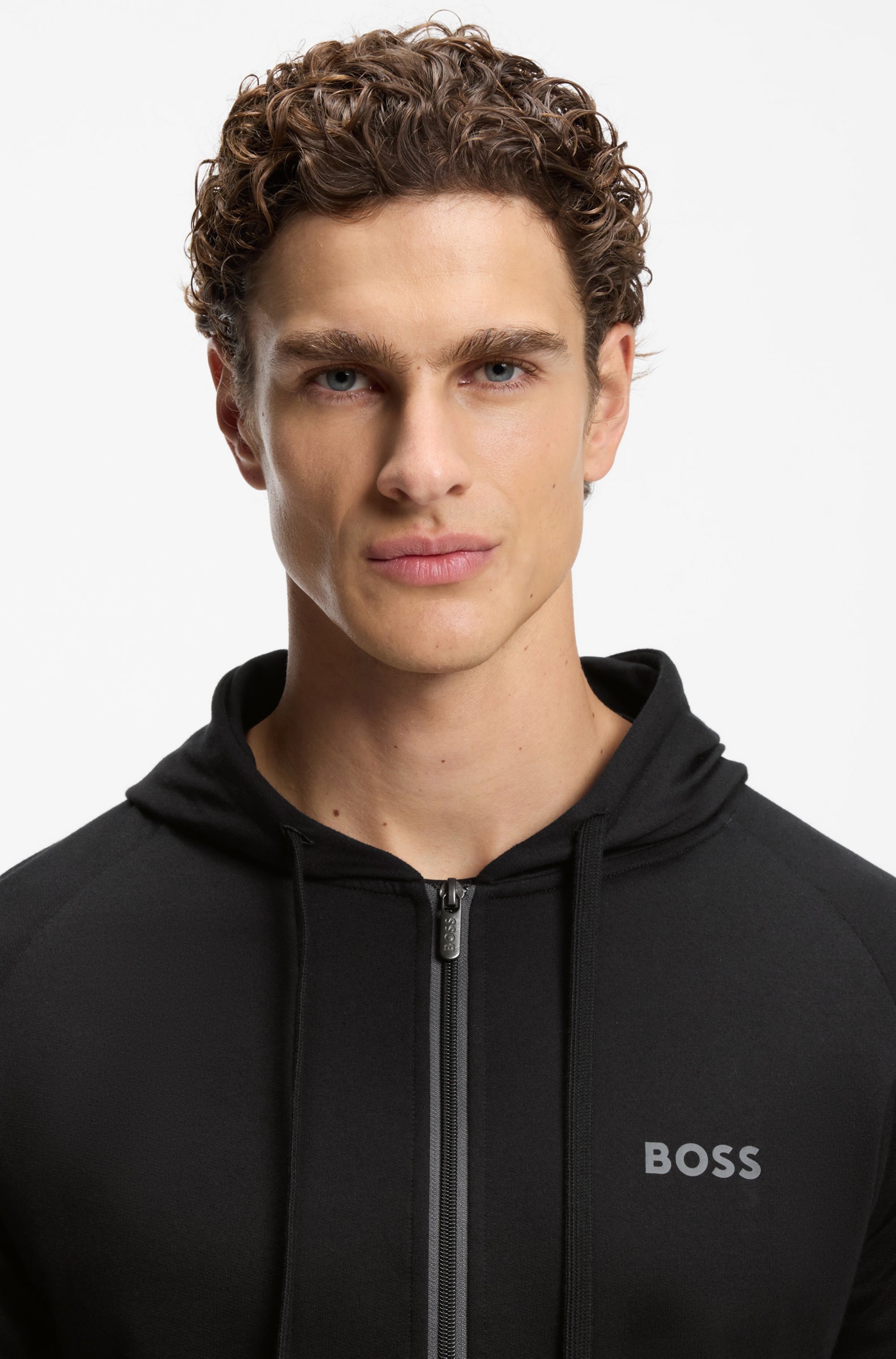 BOSS Kapuzensweatjacke "Authentic" aus Baumwoll-Terry mit kontrastfarbenem günstig online kaufen