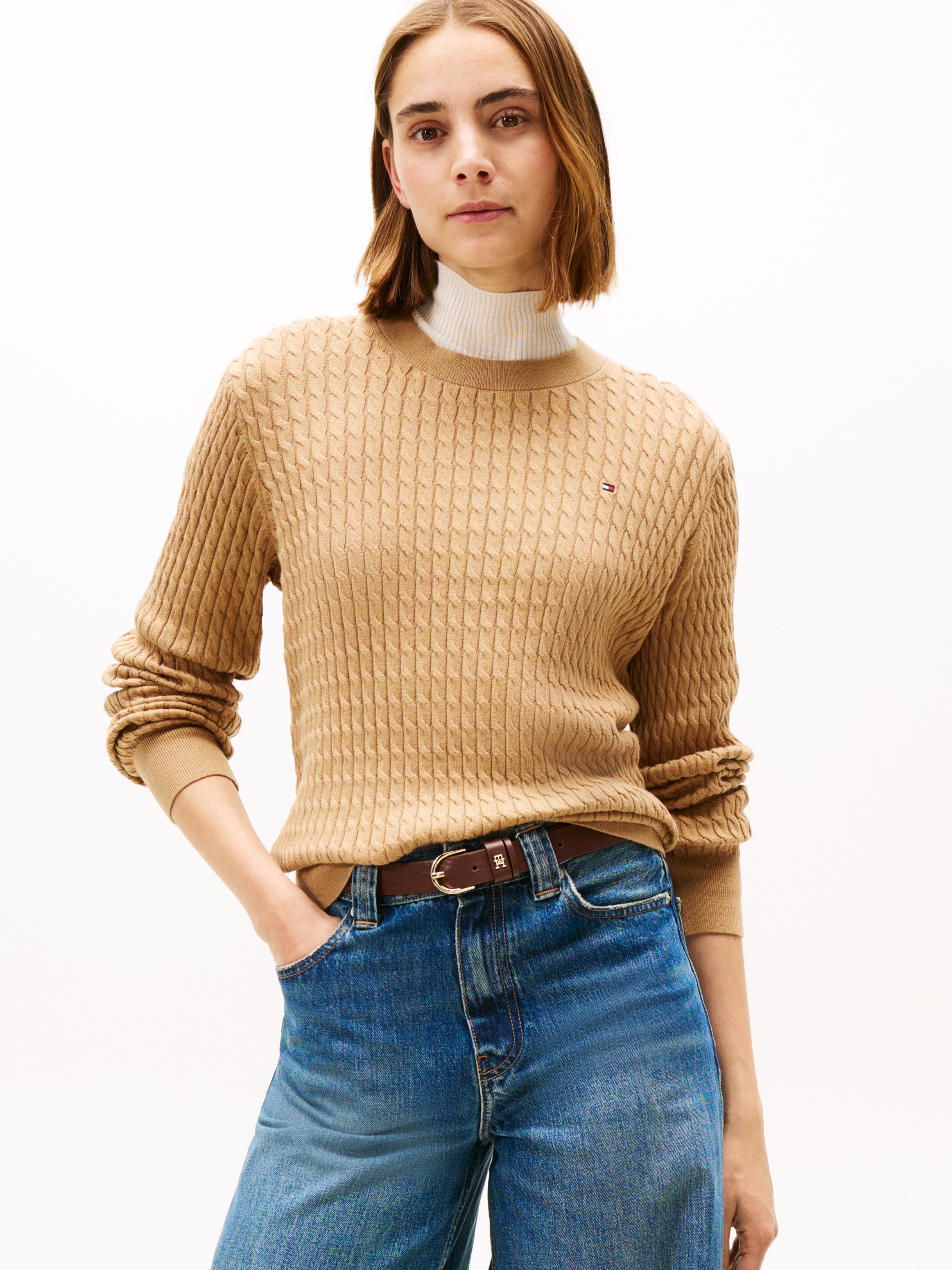 Tommy Hilfiger "CO CABLE C-NK LS SWEATER" Baumwolle, mit Zopfmuster günstig online kaufen