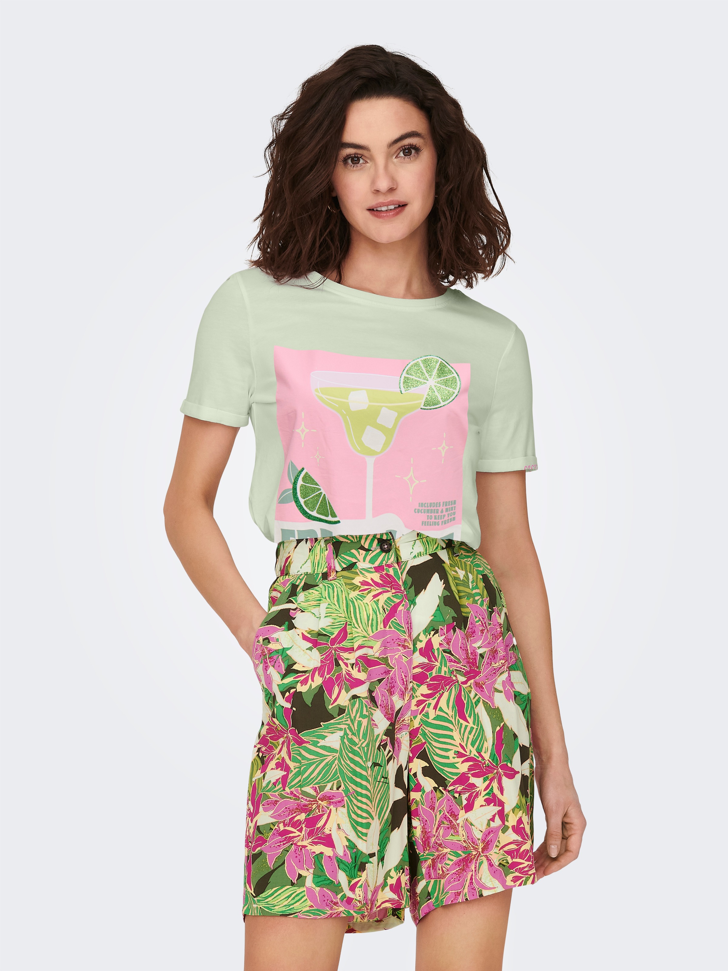 ONLY T-Shirt "ONLKITA S/S DRINKS TOP BOX JRS" Baumwolle, regular fit, Rundh günstig online kaufen