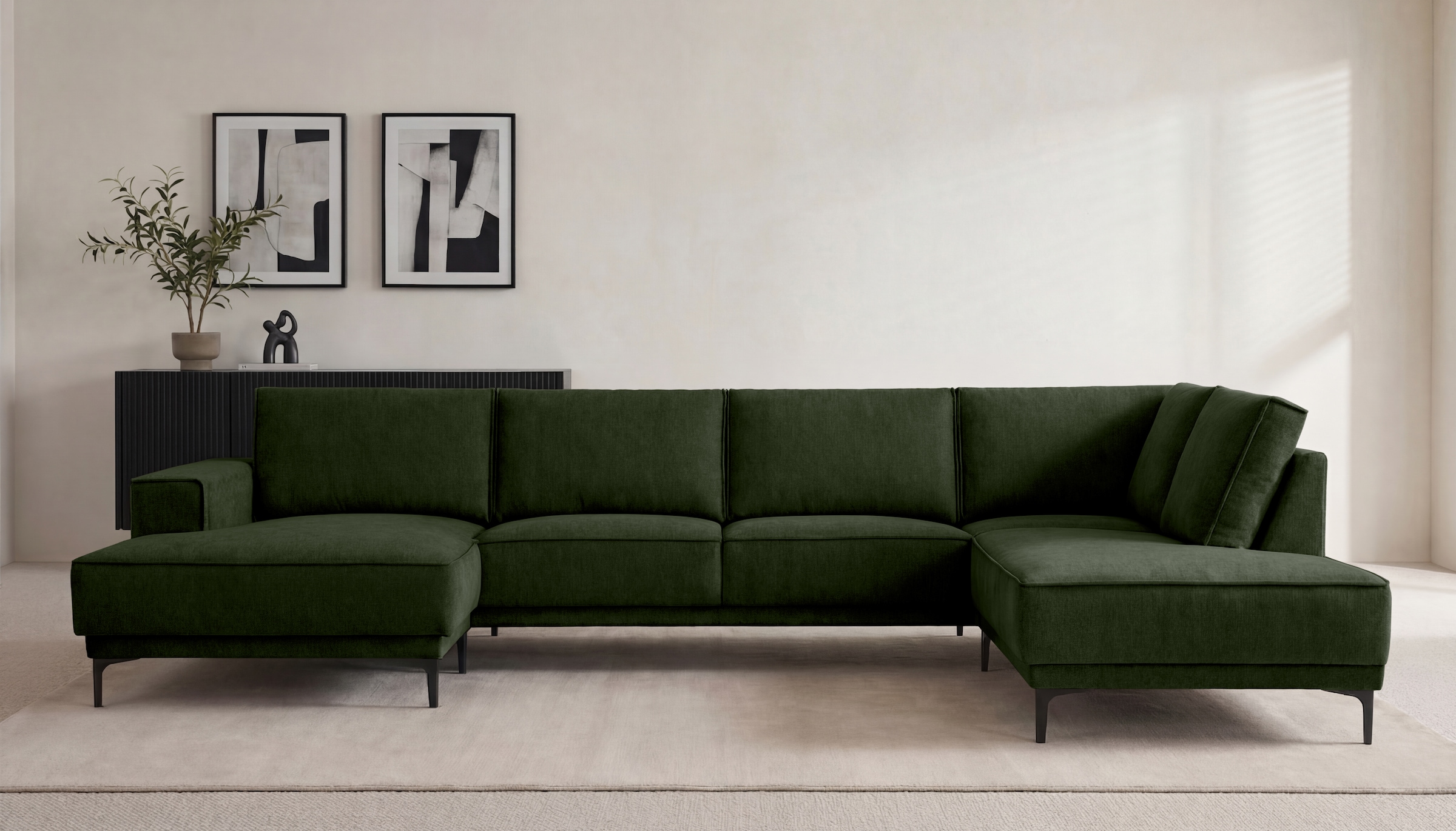 OTTO home Wohnlandschaft »OLAND Bouclé U-Form, XXL, B: 345 cm, Skandi-Design« U-Form, 345 cm, Wellenunterfederung, Skandi-Design, Metallfüße