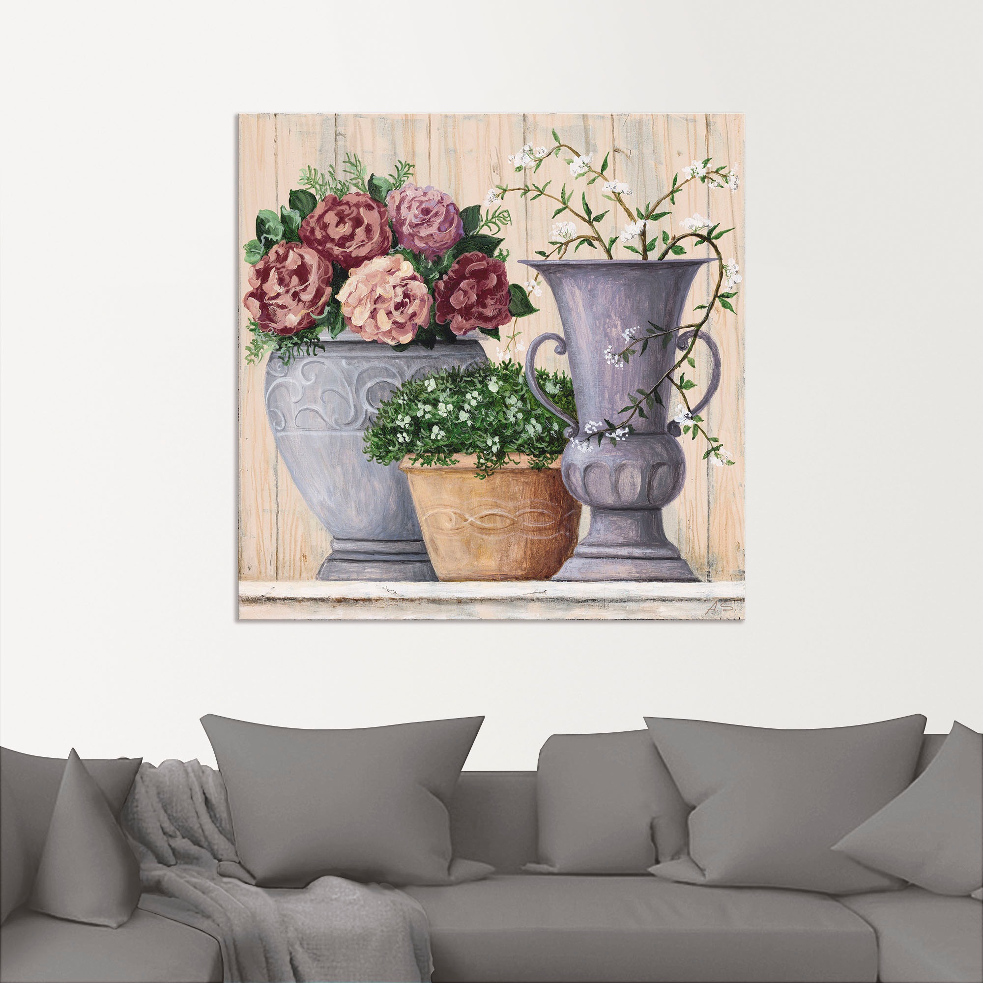 Artland Wandbild "Antike Blumen hell", Vasen & Töpfe, (1 St.), als Alubild, günstig online kaufen