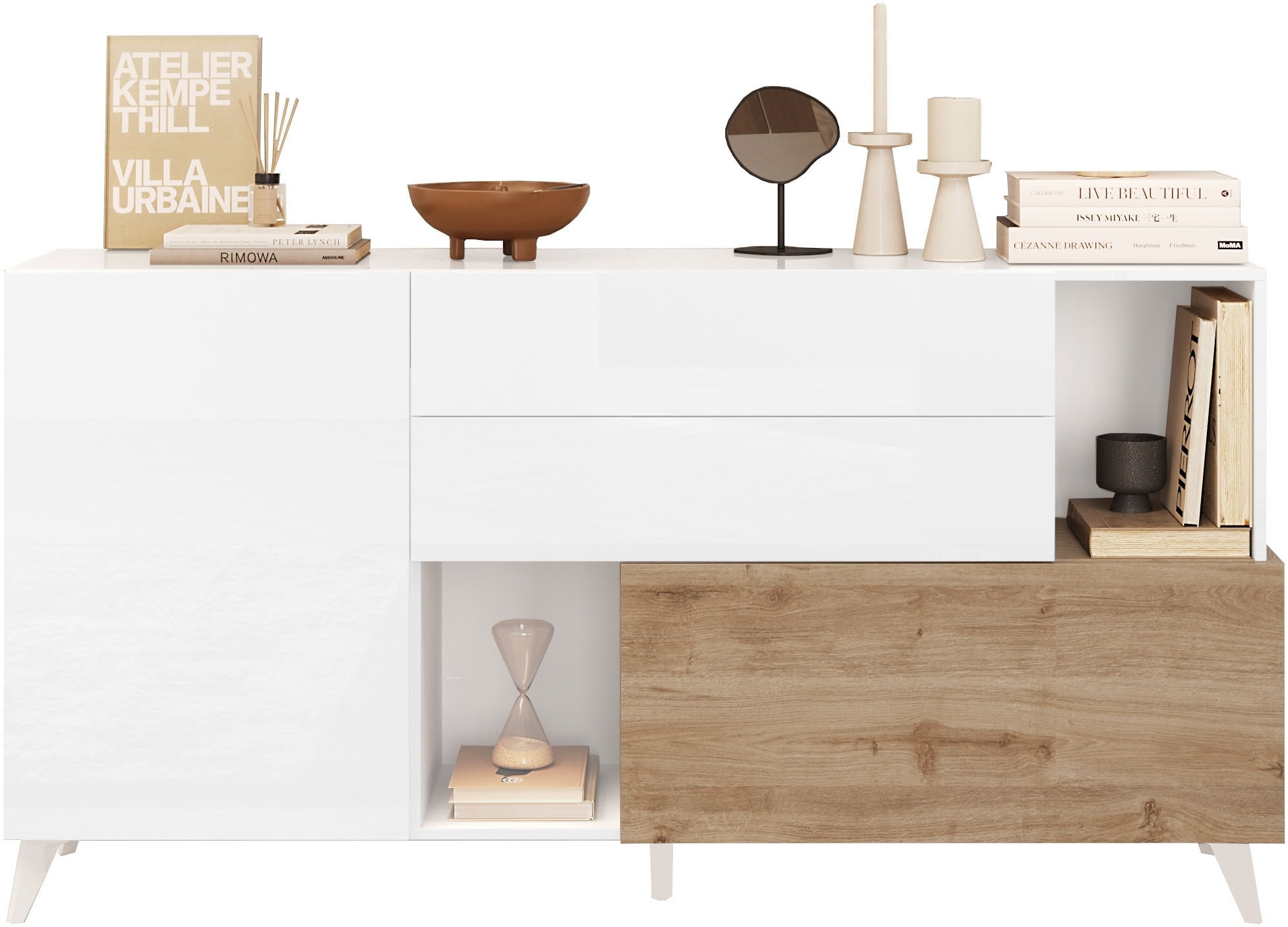 Home affaire Sideboard "Monaco in Breite 181 cm, Anrichte mit Tür, Klappe und 2 Schubkästen" Stauraumschrank – sanftes Schließen, edles Design, viel Platz
