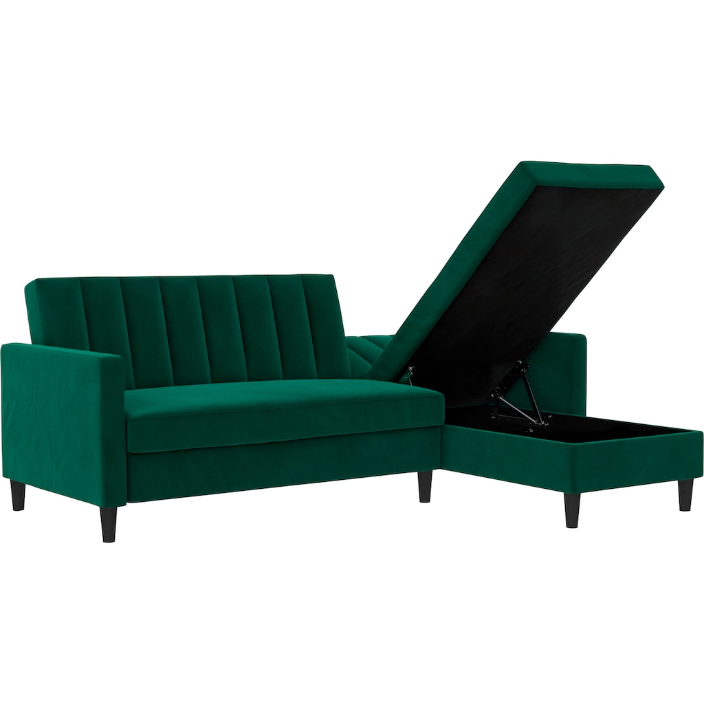 Dorel Home Ecksofa mit Schlafffunktion, Recamiere mit Stauraum beidseitig montierbar, Rückenlehne 2-teilig und 3-fach verstellbar