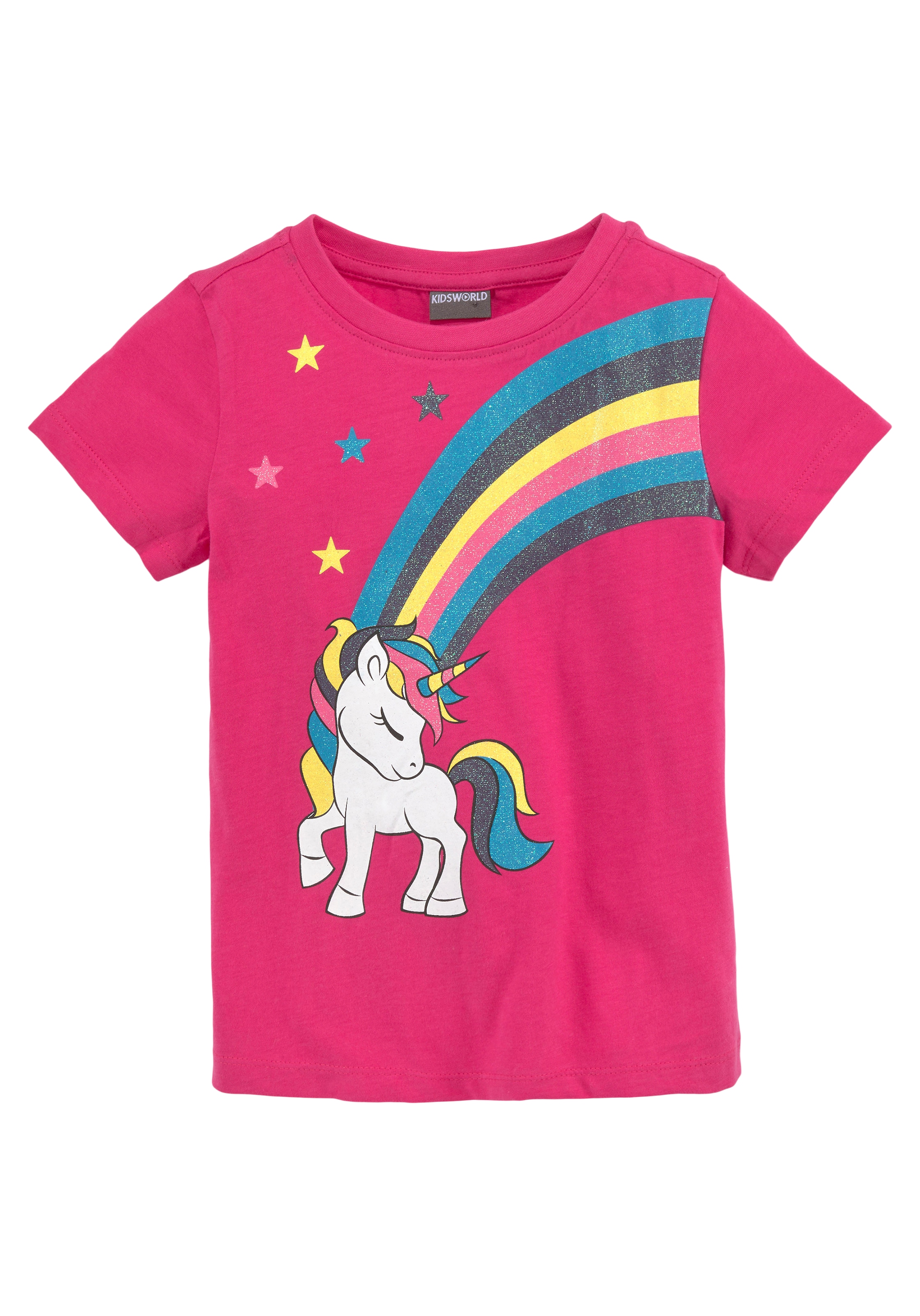 KIDSWORLD T-Shirt »Einhorn mit Regenbogen«, Kurzarm, hüftlange Passform, bedrucktes Design