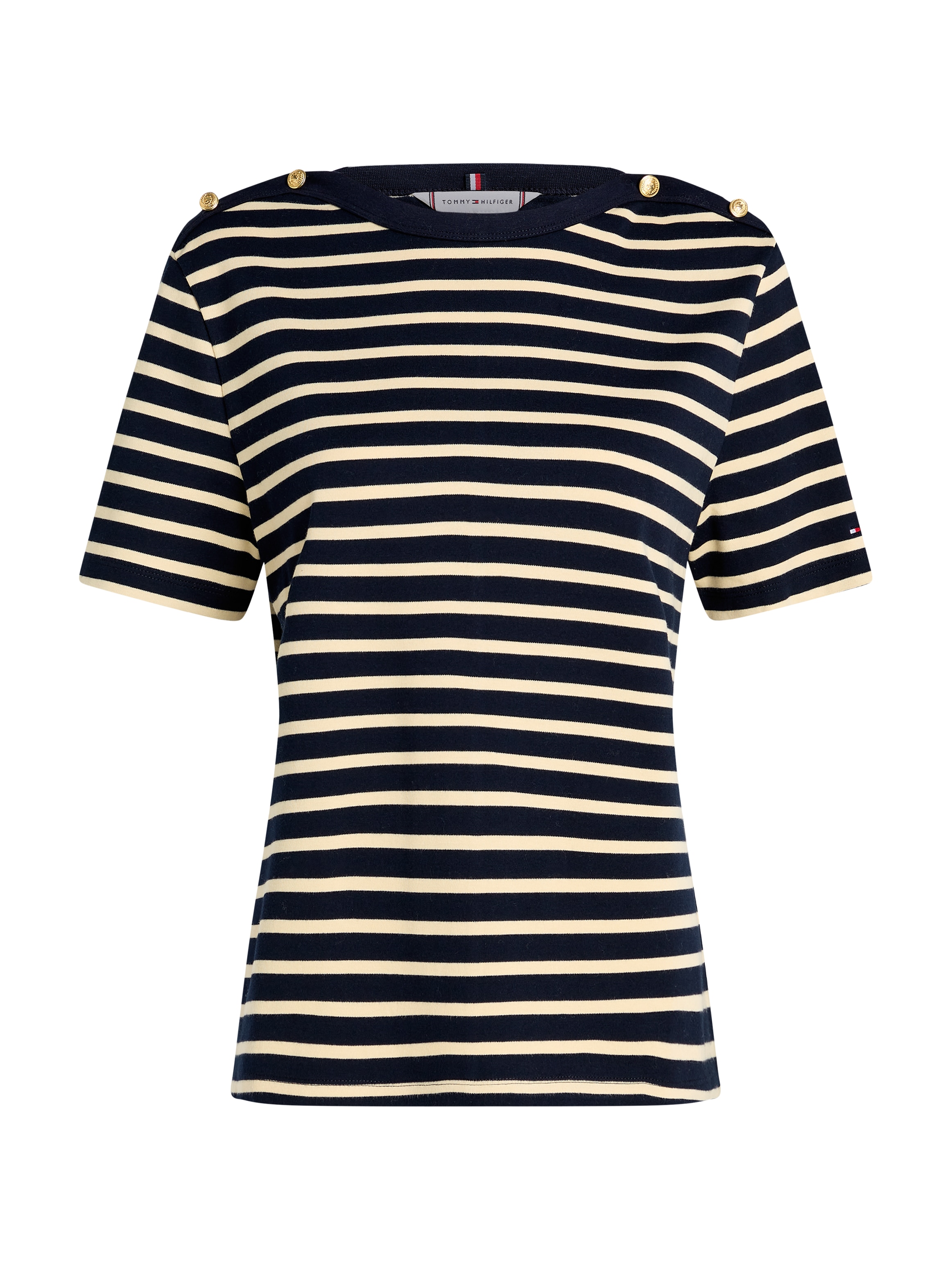 Tommy Hilfiger Curve Rundhalsshirt »CRV REG STRIPE GOLD BTN C-NK SS«, in Großen Größen, Streifendesign, goldfarbene Knöpfe