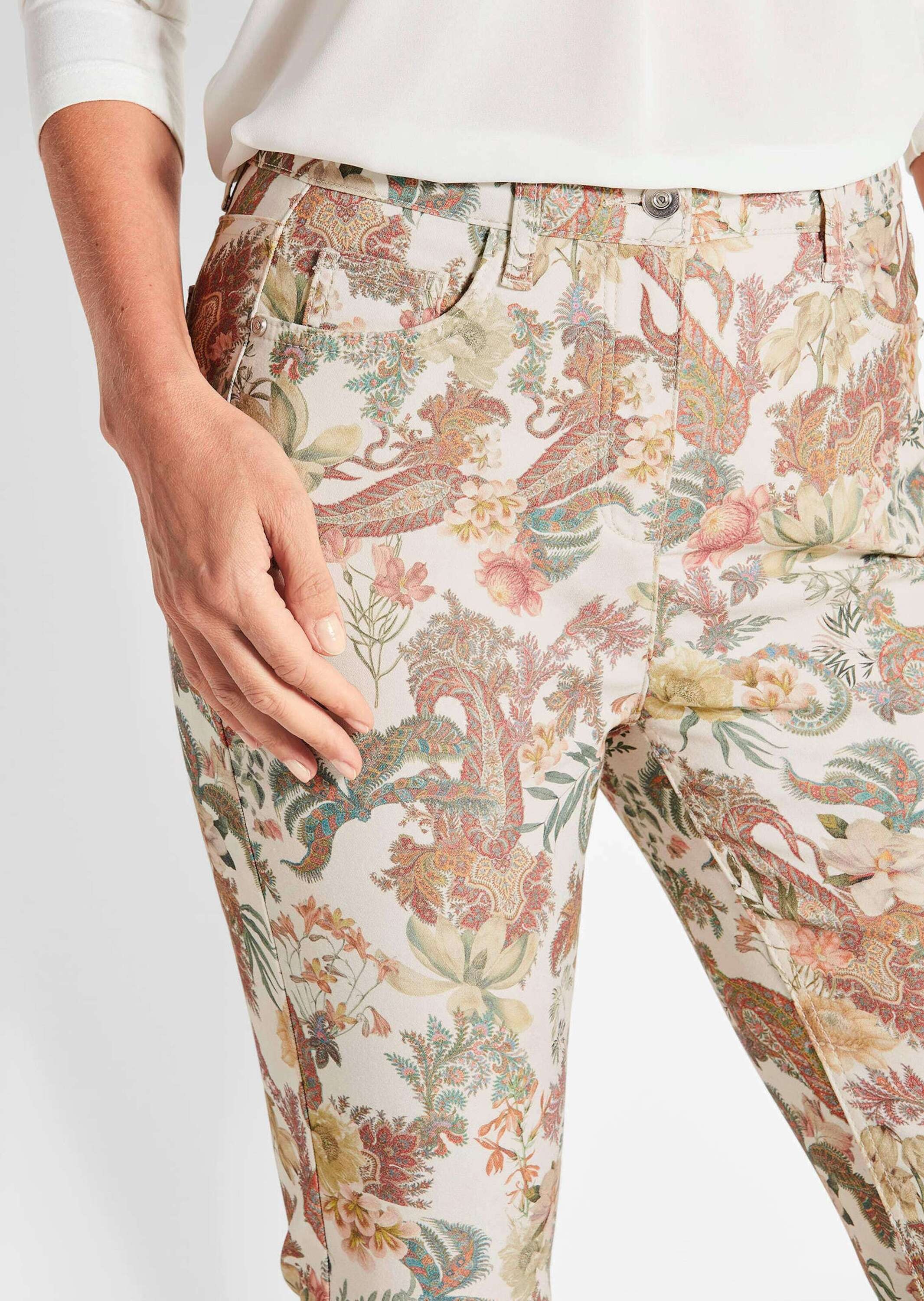 GOLDNER Stretch-Hose »Kurzgröße Florale Stretchhose in Slim Fit«