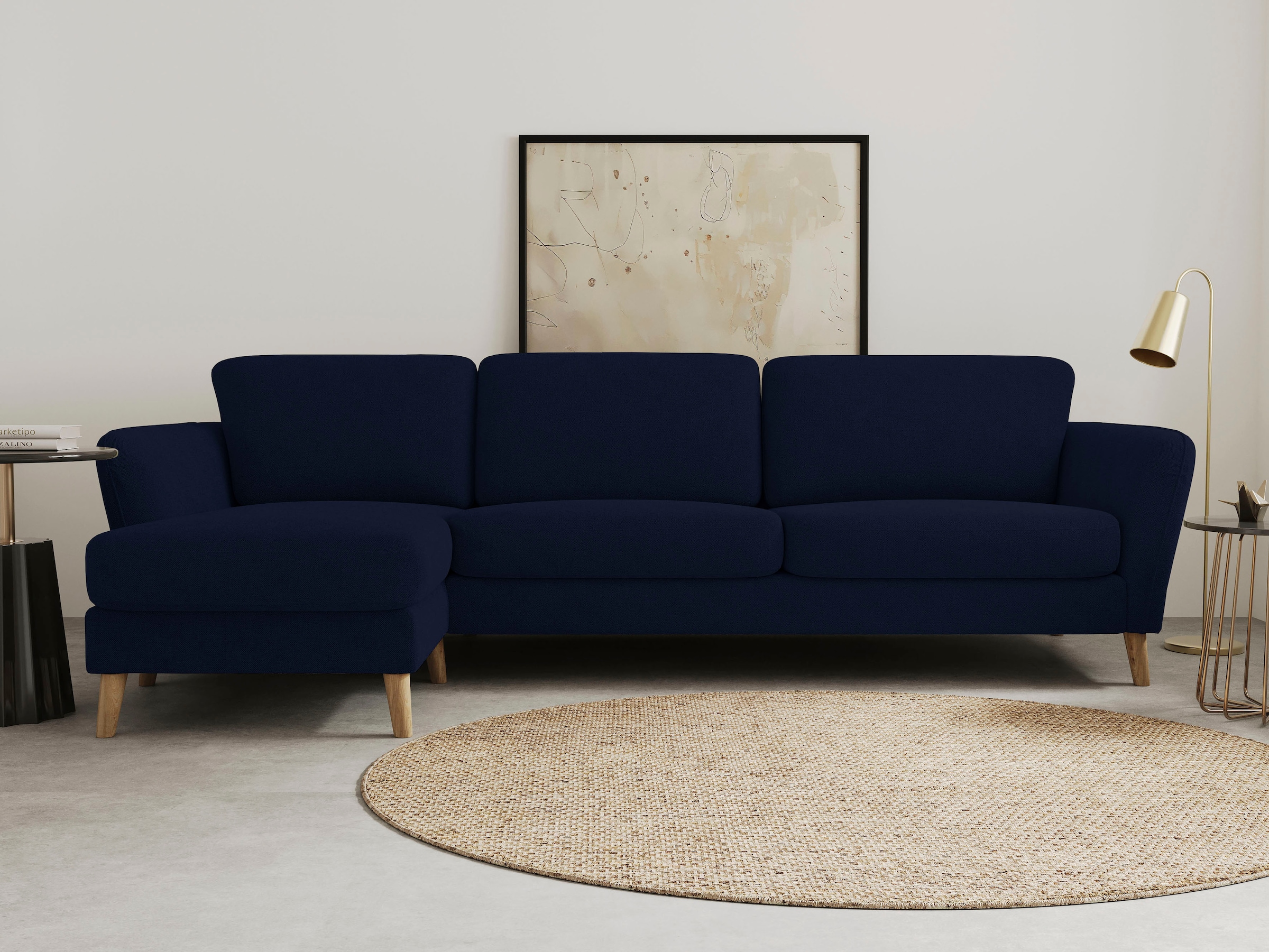 OTTO home Ecksofa "MARSEILLE (279/152cm),L-Form, Rec. rechts/links, verschiedene Bezüge" Massivholzbeine Eiche, Landhausstil, Wellenunterfederung