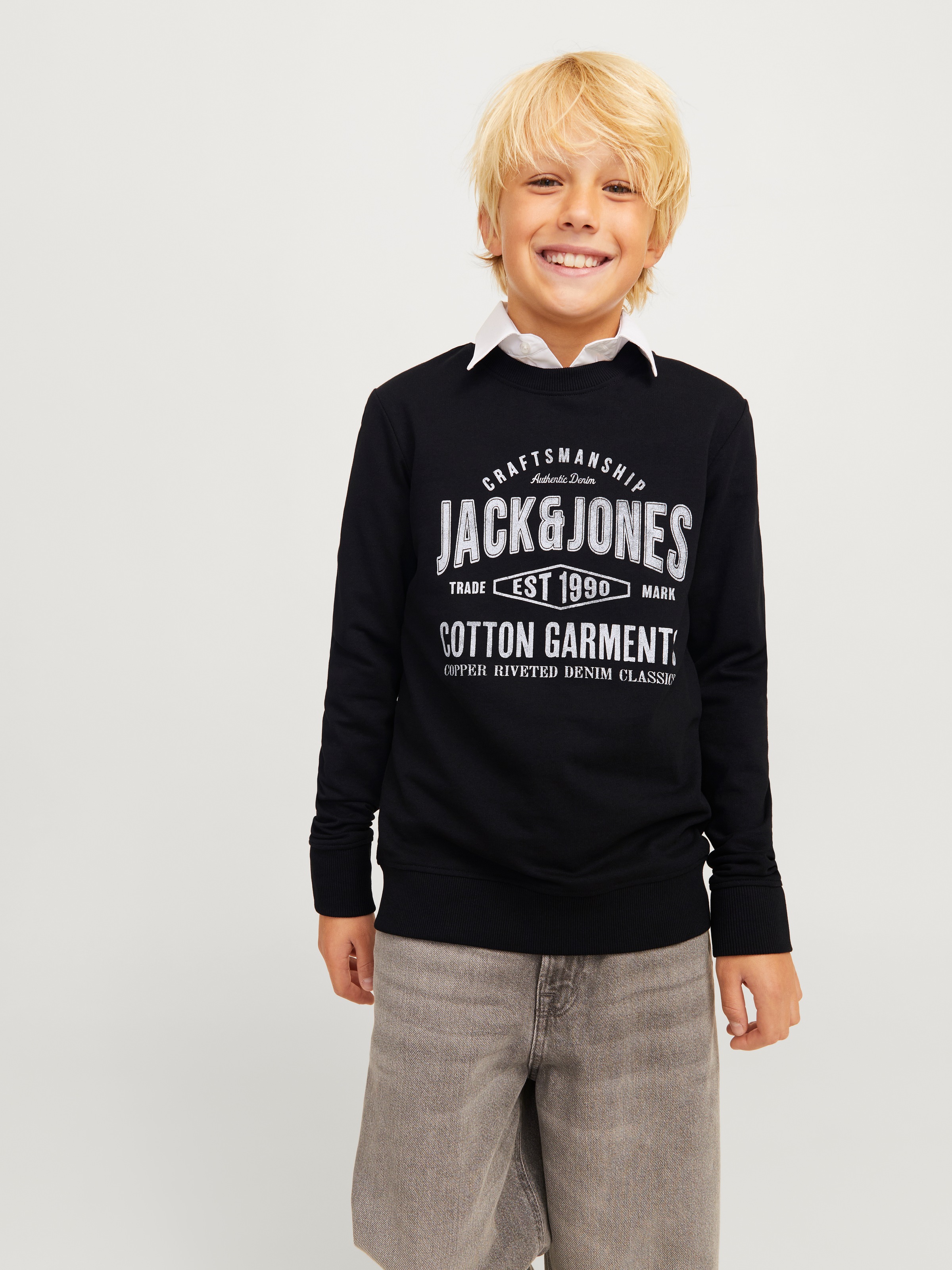 JACK & JONES Jungen Sweatshirt JJJeans – Weicher Rundhals-Pullover Mit Angerauter Innenseite