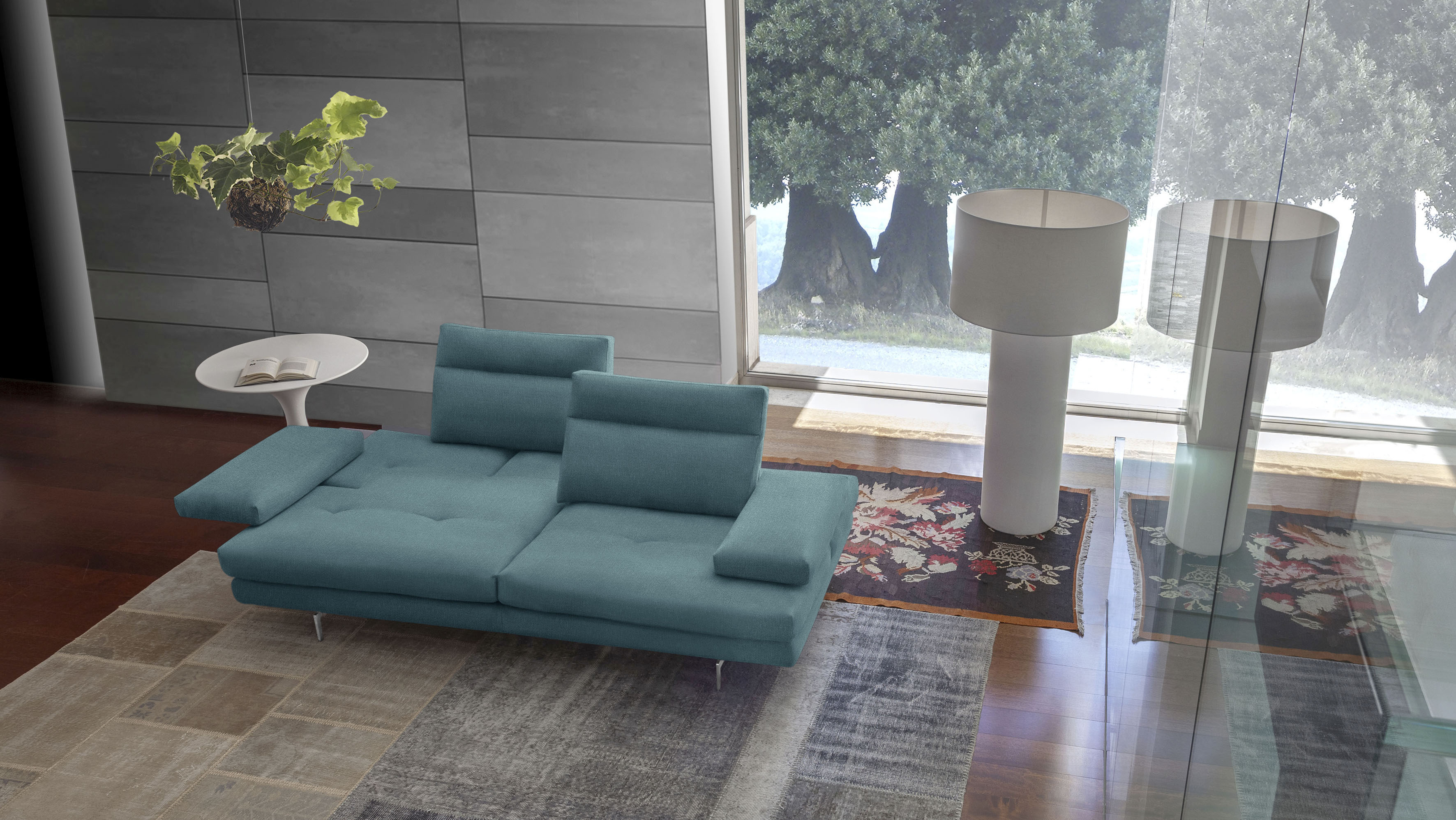 CALIA ITALIA 3-Sitzer "Toby Wing, 208 cm breit, Designsofa mit hohem Sitzkomfort" inklusive Sitztiefenverstellung, Füße in Chrom glänzend