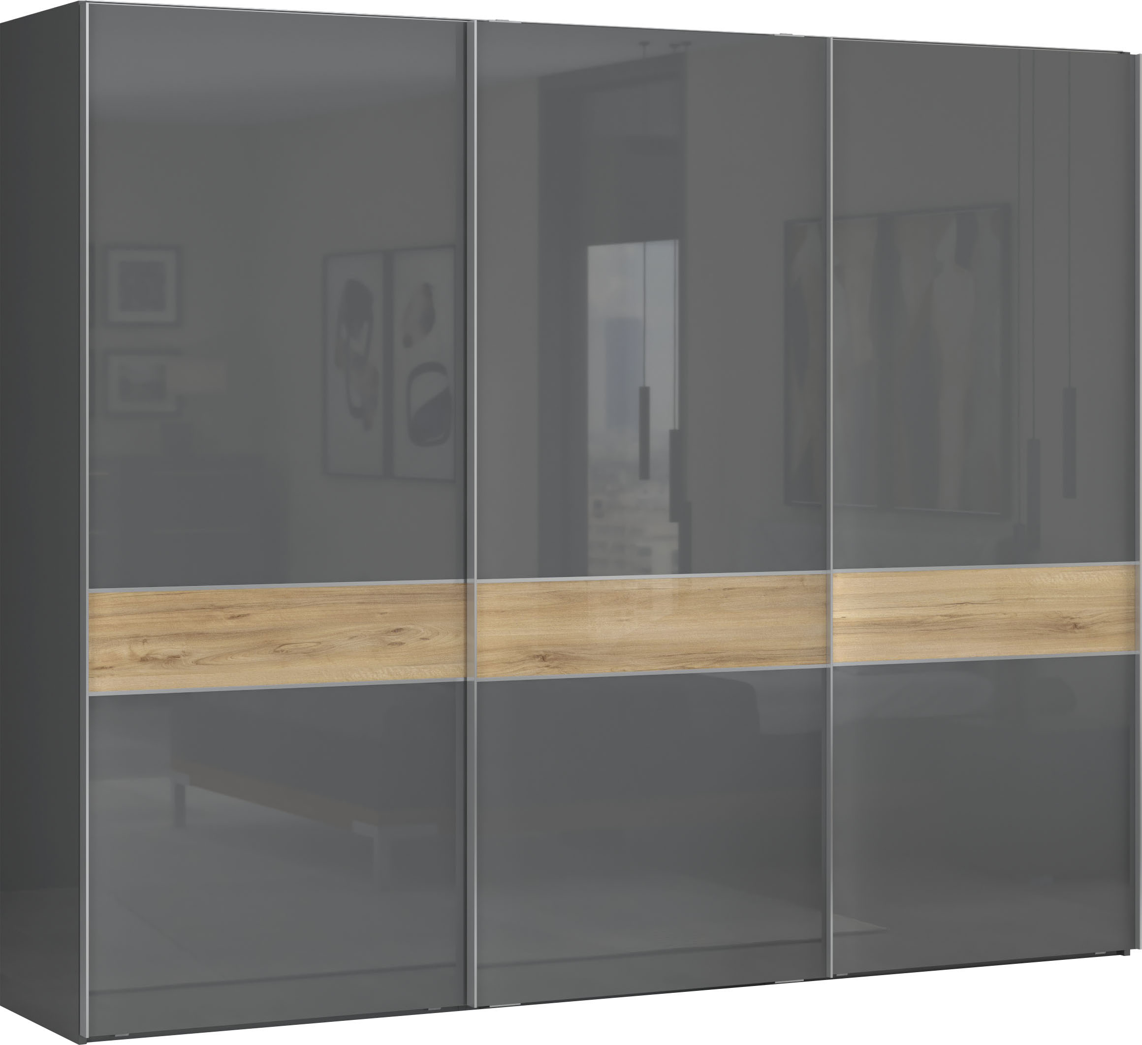 OTTO home "Onyx, Schwebetürenschrank inklusive Innenleben, FSC-zertifiziert" in 3 Breiten: 182, 230 oder 272cm, Höhe 224cm, UV lackiert, hochglänzend anthrazit, mit Soft-Close Funktion