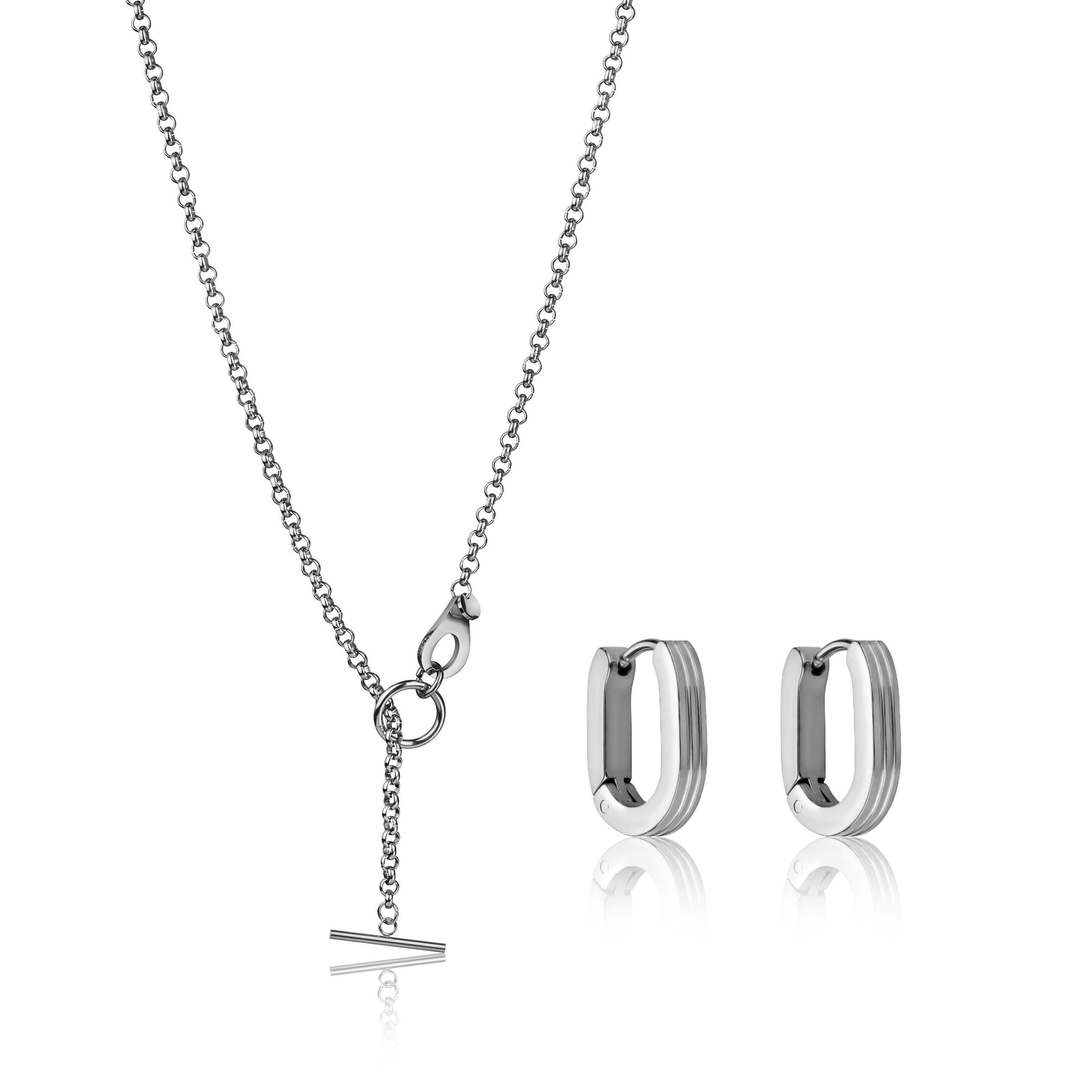 Ohrring und Ketten Set MARC LAUDER "MS007S", silber, Schmuck_Sets, Damen, 80cm, Edelstahl, 80cm